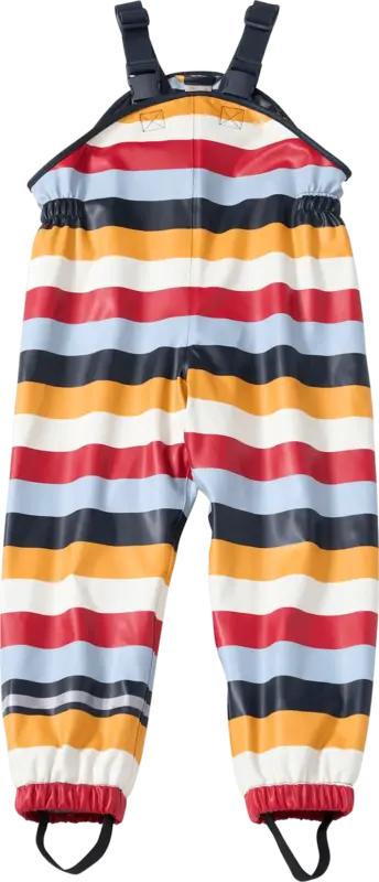 PUSBLU Regenhose mit Futter & Streifen-Muster, rot & blau & gelb, Gr. 122/128