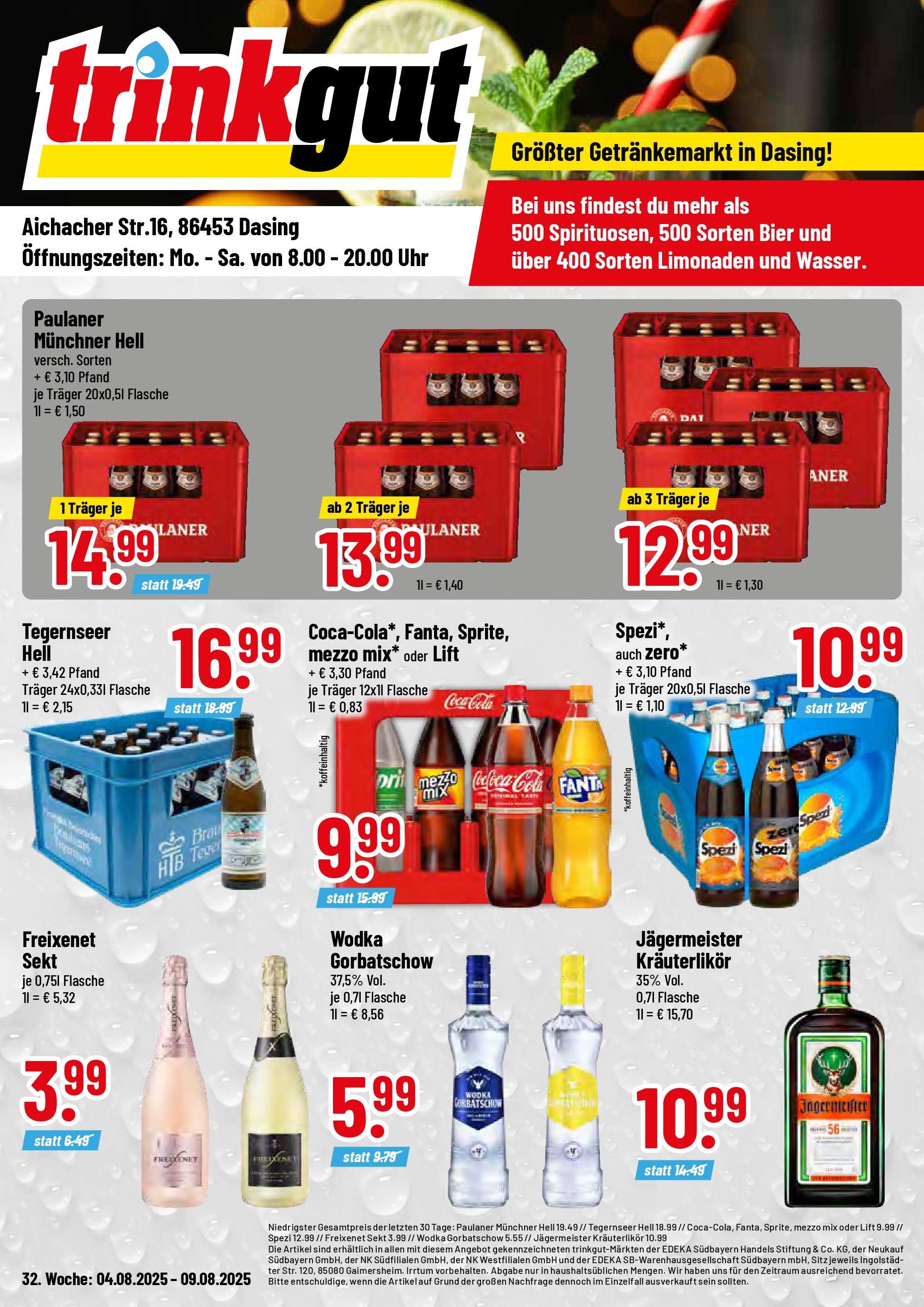 Trinkgut prospekt Dasing (ab 03.08.2025) » Angebote ab Montag | Seite: 1 | Produkte: Sekt, Wodka gorbatschow, Wodka, Paulaner Trinkgut prospekt Dasing (ab 03.08.2025) » Angebote online | Seite: 1 | Produkte: Sekt, Wodka gorbatschow, Wodka, Paulaner