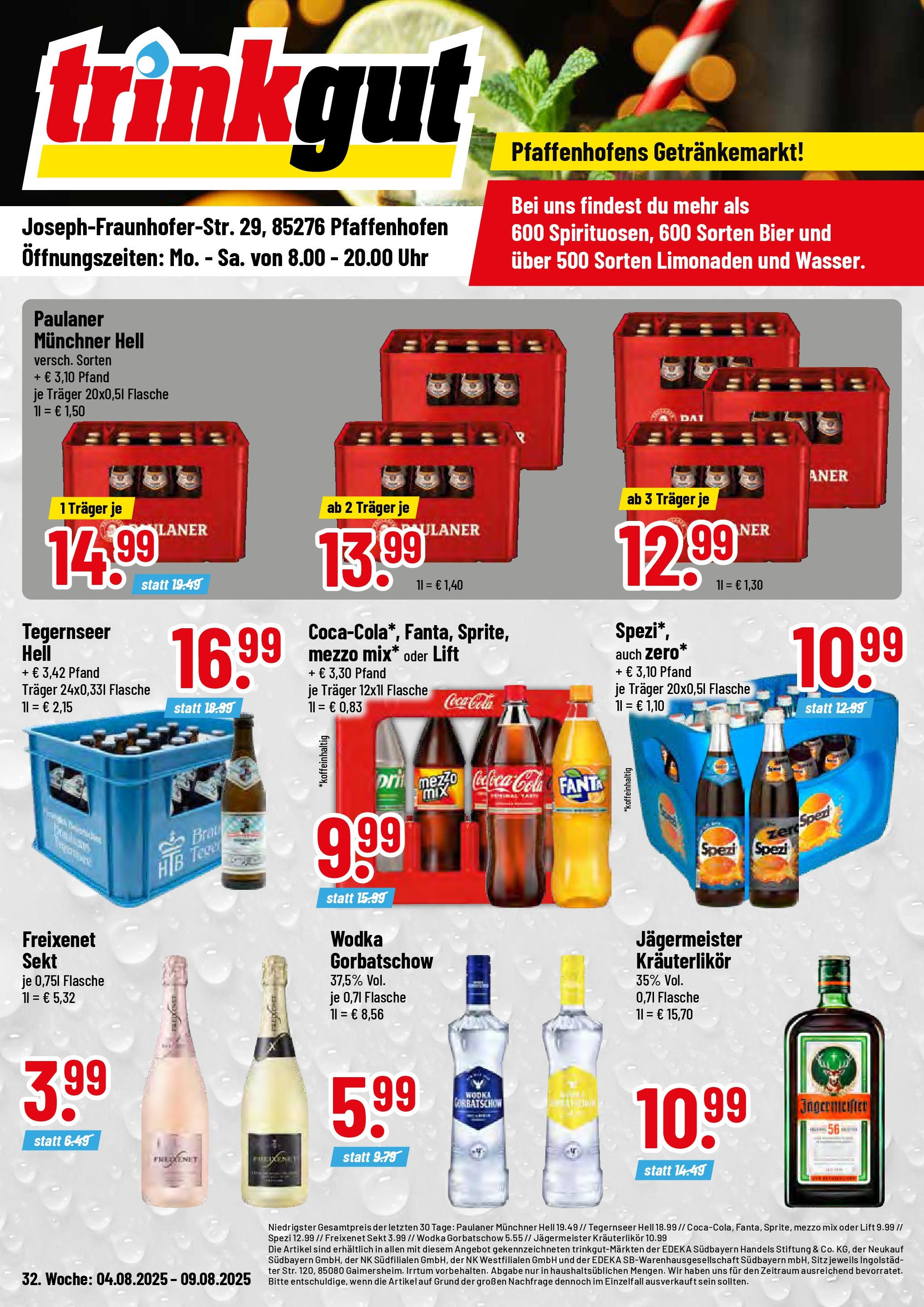 Trinkgut prospekt Pfaffenhofen/Ilm	 (ab 03.08.2025) » Angebote online | Seite: 1 | Produkte: Coca cola, Freixenet, Sekt, Wodka