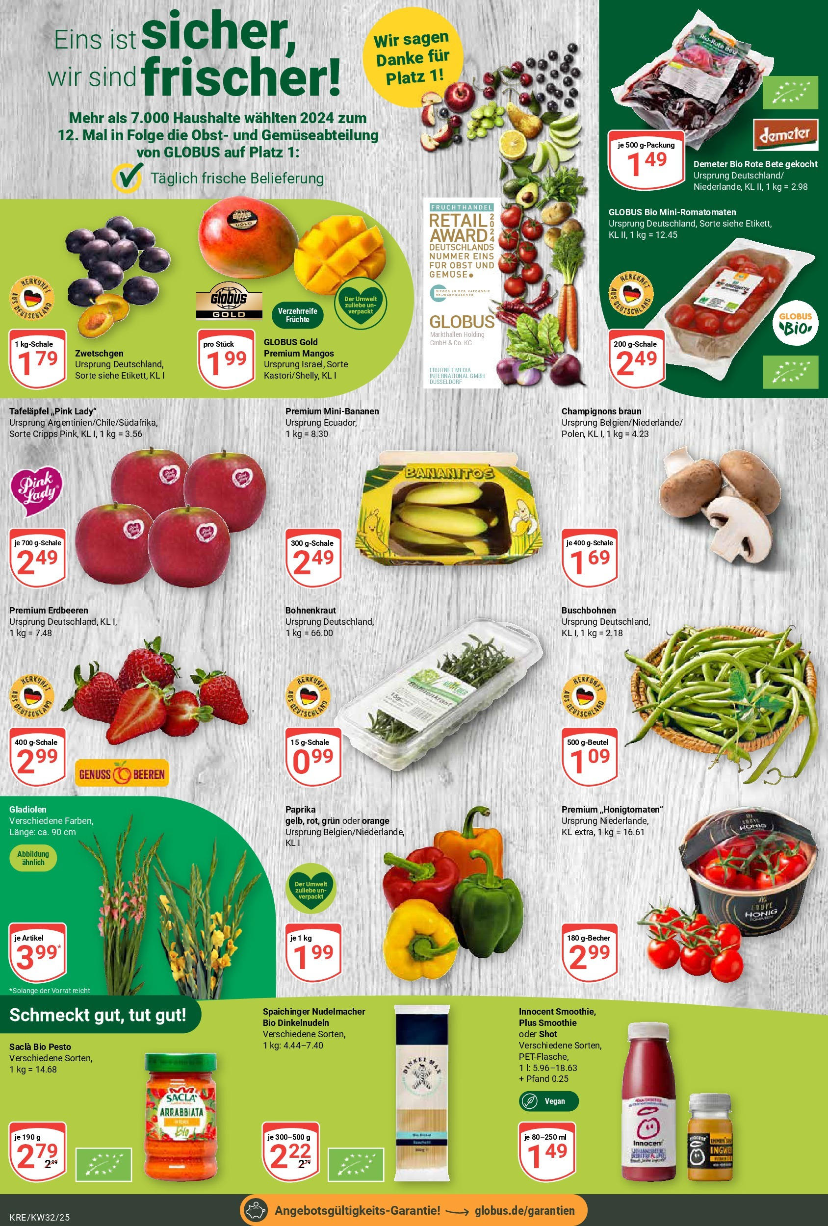 Globus prospekt Krefeld	 (ab 03.08.2025) » Angebote online | Seite: 8 | Produkte: Champignons, Gemüse, Obst, Erdbeeren