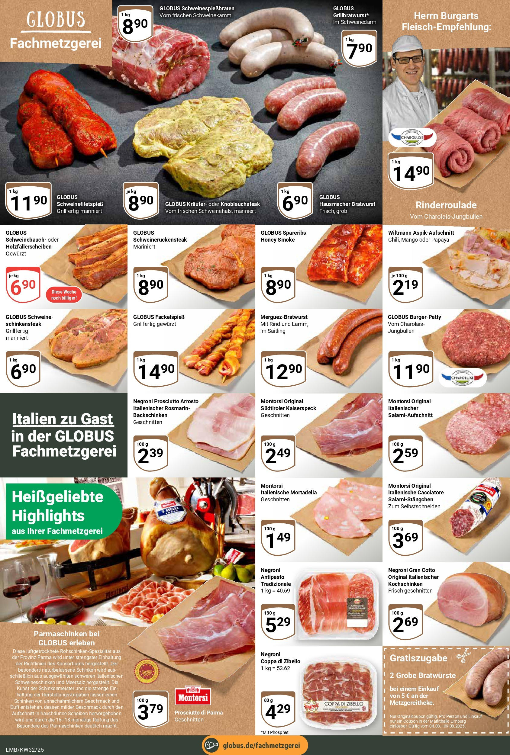 Globus prospekt Limburg	 (ab 03.08.2025) » Angebote online | Seite: 6 | Produkte: Schweinebauch, Bratwurst, Mango, Schinken