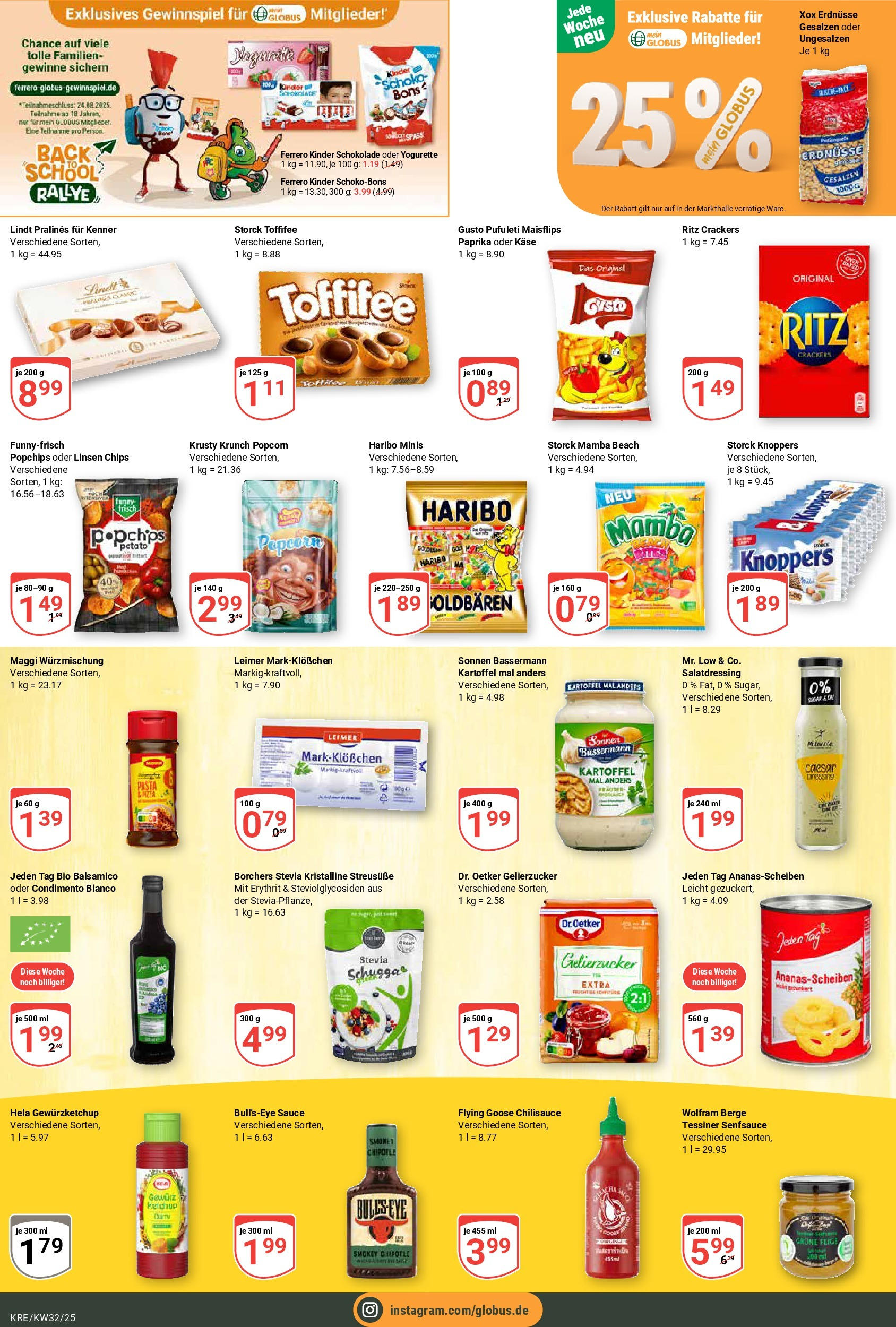 Globus prospekt Krefeld	 (ab 03.08.2025) » Angebote online | Seite: 16 | Produkte: Kinder schokolade, Gelierzucker, Toffifee, Lindt