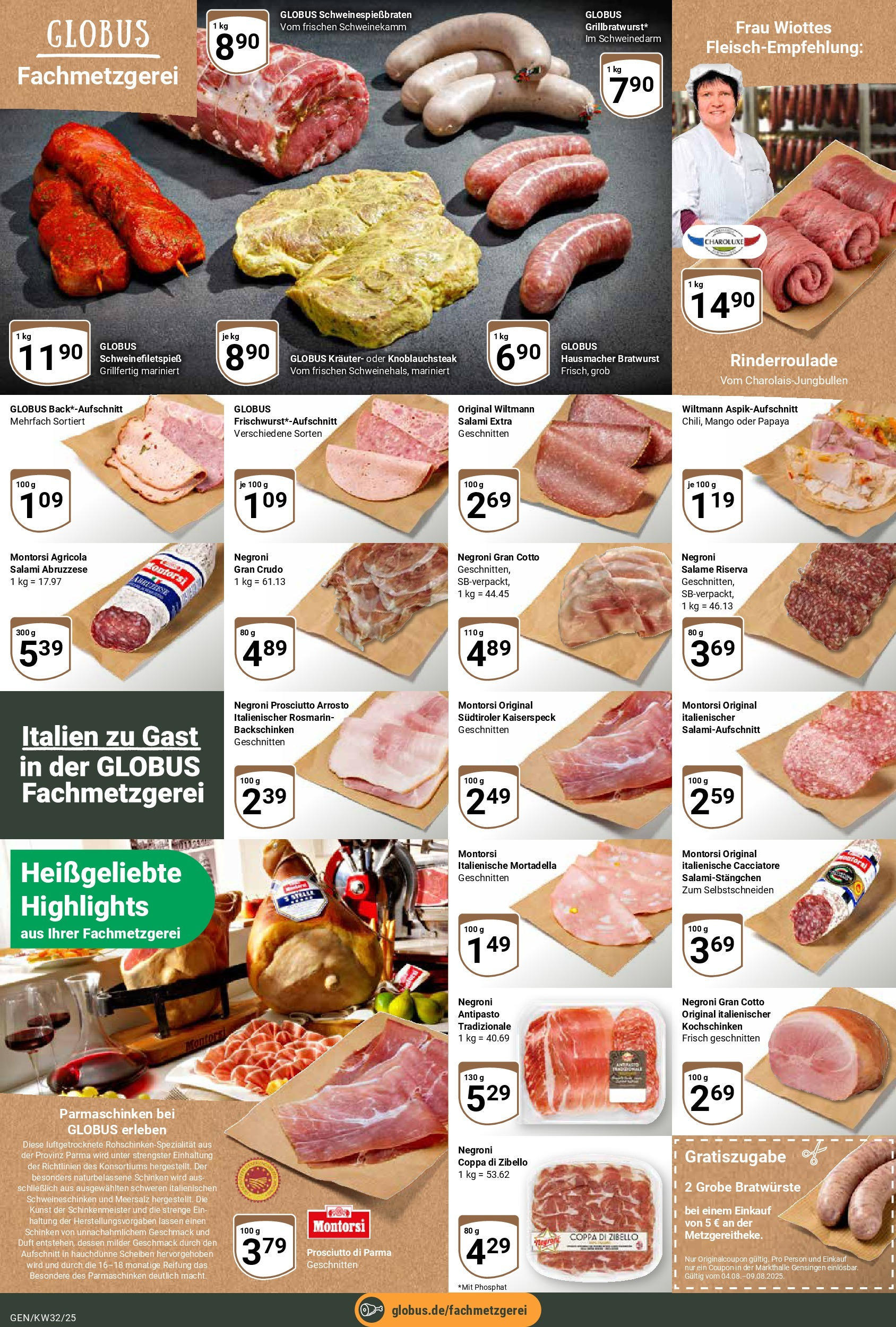 Globus prospekt Gensingen	 (ab 03.08.2025) » Angebote online | Seite: 10 | Produkte: Bratwurst, Mango, Salami, Schinken
