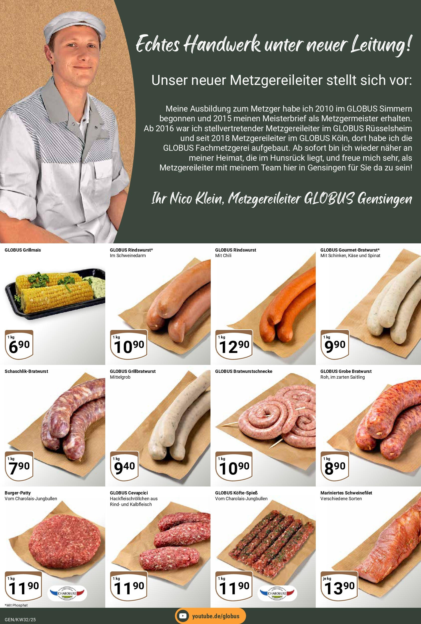 Globus prospekt Gensingen	 (ab 03.08.2025) » Angebote online | Seite: 11 | Produkte: Käse, Bratwurst, Cevapcici, Schweinefilet