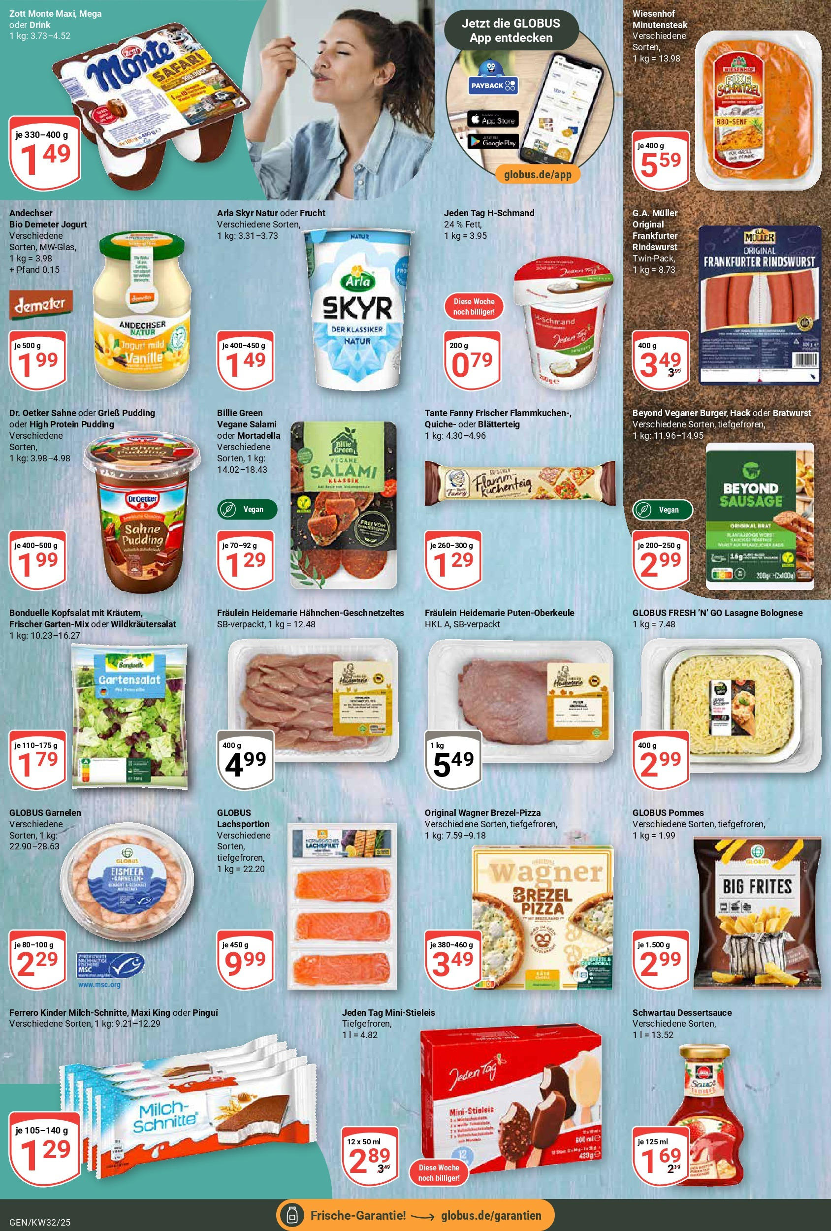Globus prospekt Gensingen	 (ab 03.08.2025) » Angebote online | Seite: 14 | Produkte: Bratwurst, Garnelen, Skyr, Arla skyr