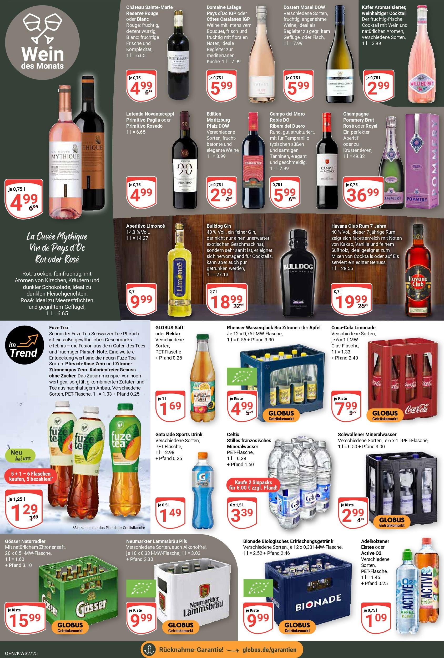 Globus prospekt Gensingen	 (ab 03.08.2025) » Angebote online | Seite: 19 | Produkte: Fuze tea, Rum, Pfirsich, Eis