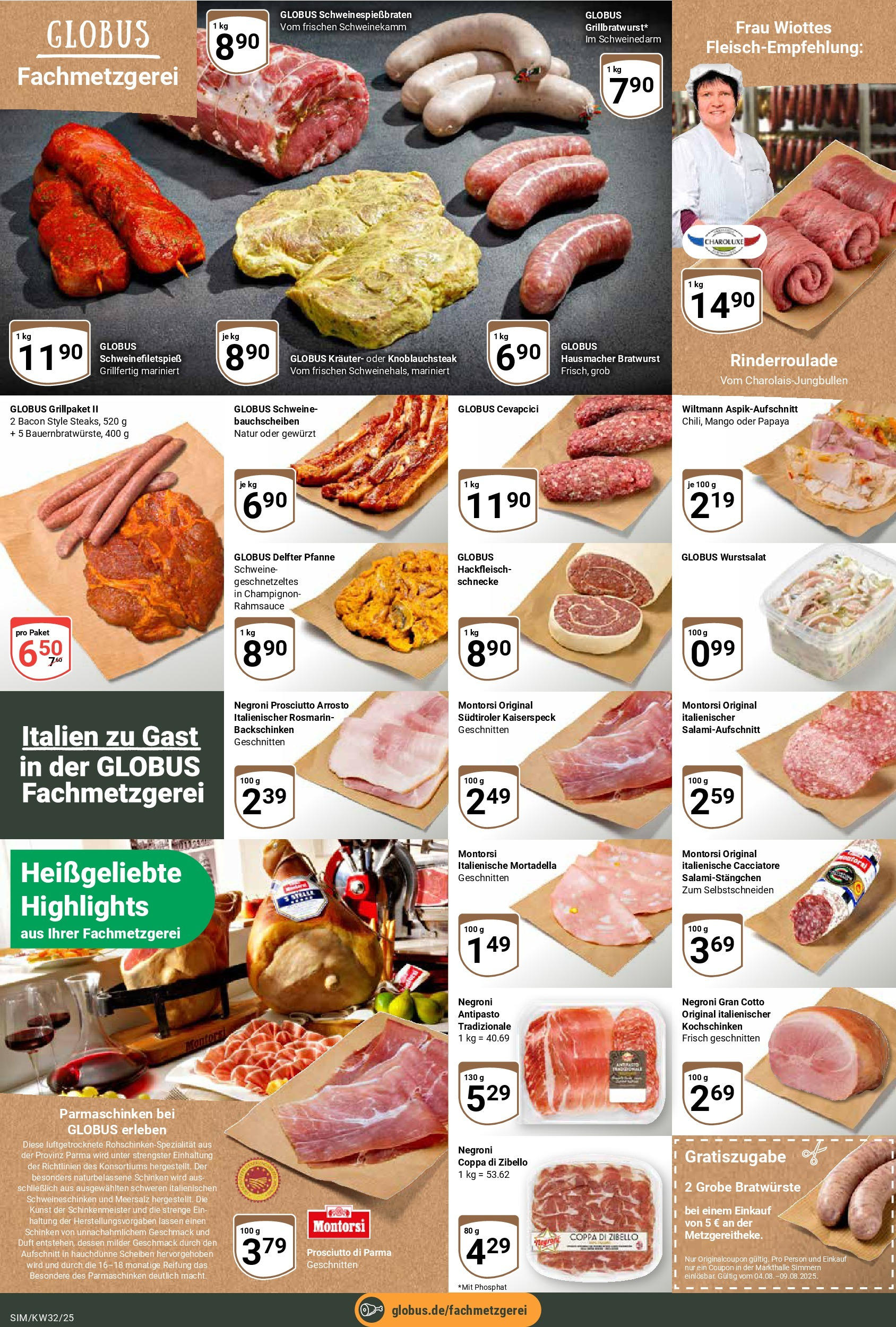 Globus prospekt Simmern	 (ab 03.08.2025) » Angebote online | Seite: 8 | Produkte: Bratwurst, Cevapcici, Duft, Schinken