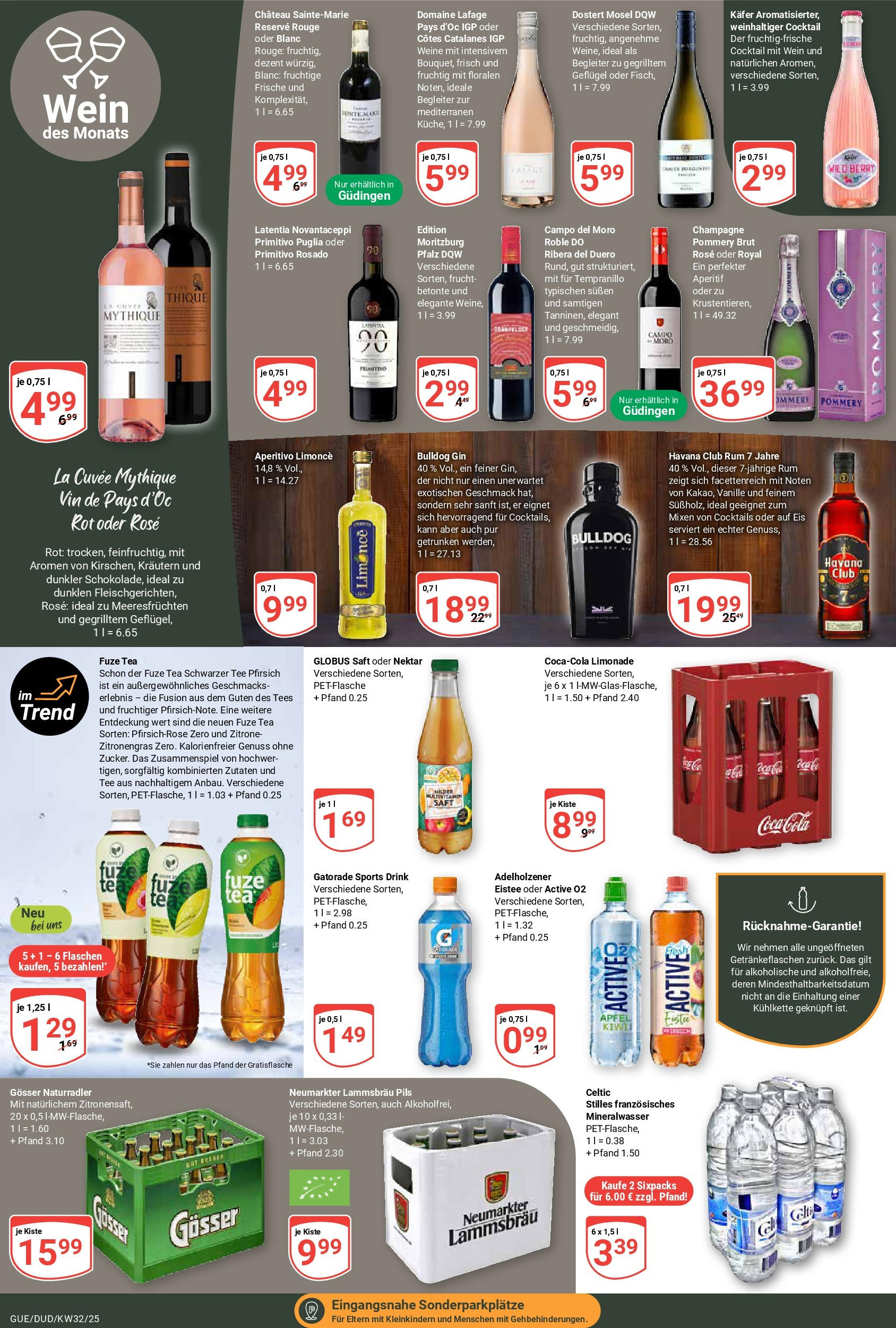 Globus prospekt Saarbrücken-Dudweiler	 (ab 03.08.2025) » Angebote online | Seite: 16 | Produkte: Fuze tea, Coca cola, Mineralwasser, Gin