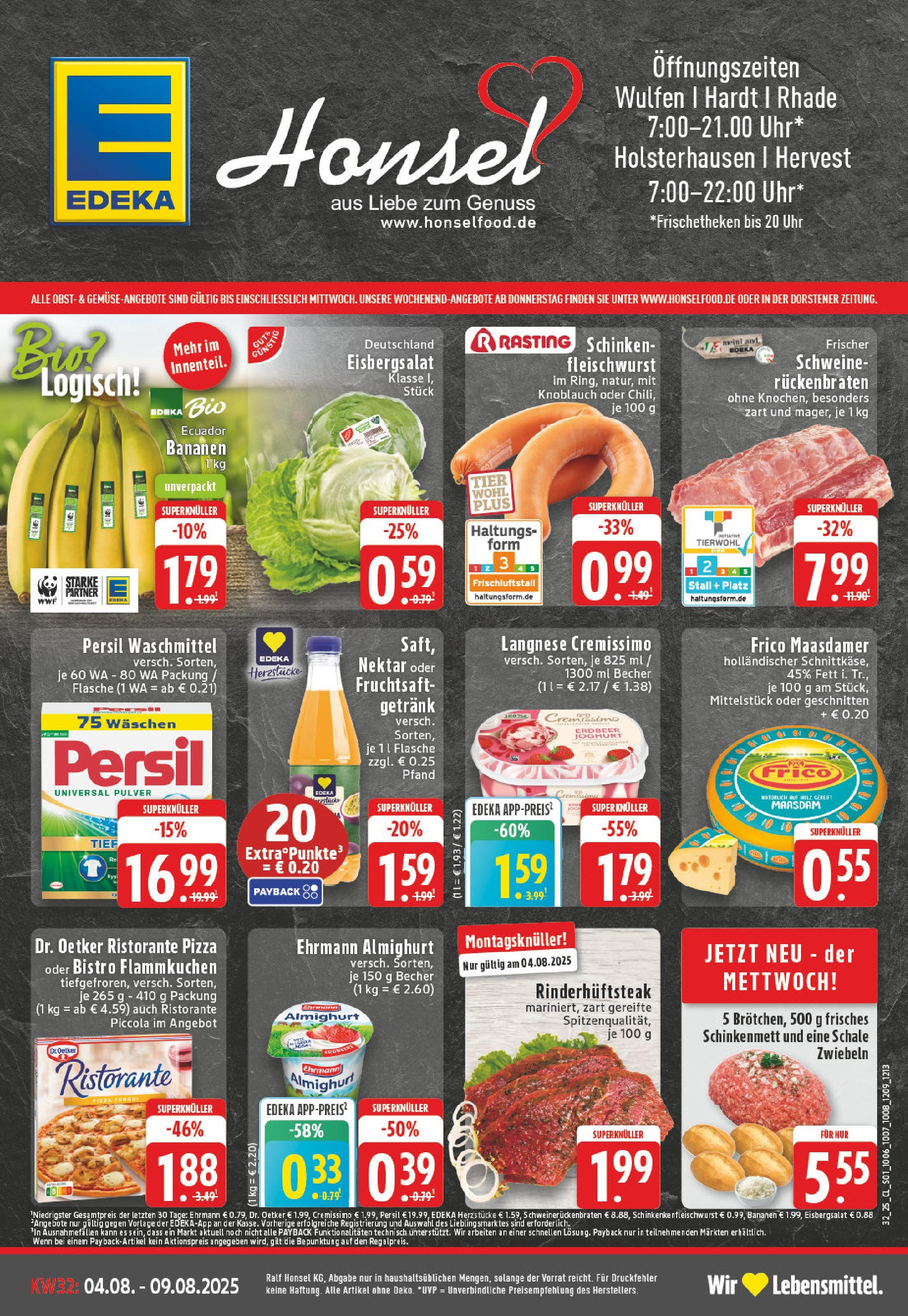 Edeka prospekt Dorsten (ab 03.08.2025) » Angebote Online | Seite: 1 | Produkte: Ristorante, Langnese cremissimo, Waschmittel, Uhr Edeka prospekt Dorsten (ab 03.08.2025) » Angebote Online | Seite: 1 | Produkte: Ristorante, Langnese cremissimo, Waschmittel, Uhr