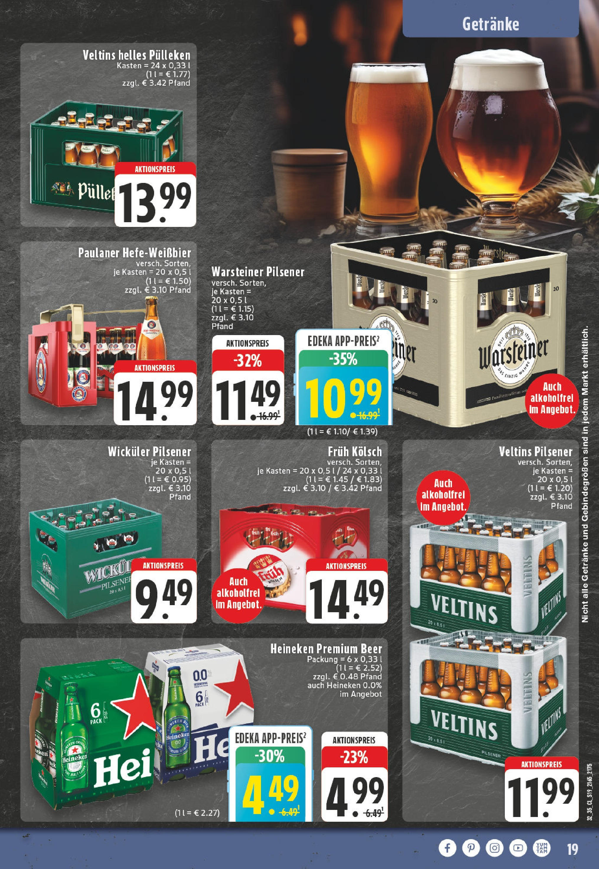 Edeka prospekt Monheim Am Rhein (ab 03.08.2025) » Angebote Online | Seite: 19 | Produkte: Helles pulleken, Heineken, Warsteiner, Veltins Edeka prospekt Monheim Am Rhein (ab 03.08.2025) » Angebote Online | Seite: 19 | Produkte: Helles pulleken, Heineken, Warsteiner, Veltins