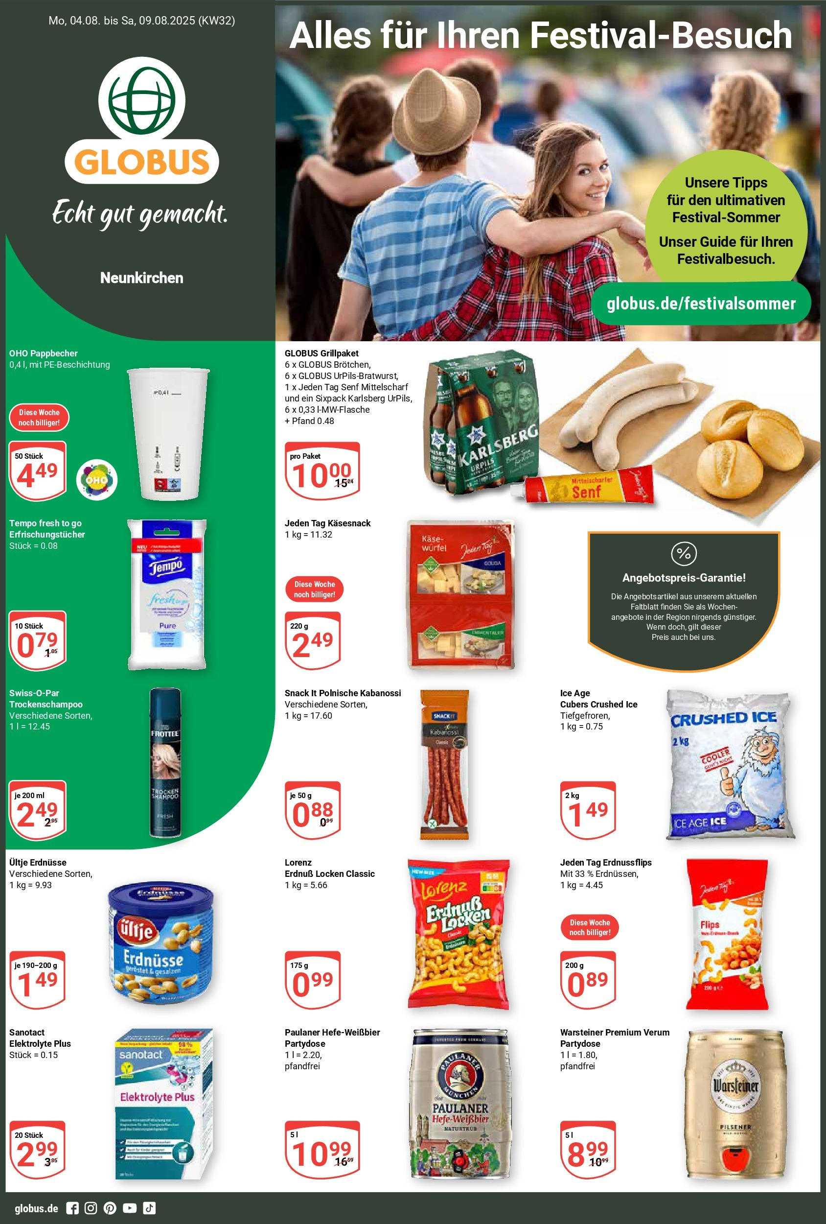 Globus prospekt Neunkirchen	 (ab 03.08.2025) » Angebote online | Seite: 1 | Produkte: Ultje erdnusse, Erdnüsse, Käse, Paulaner