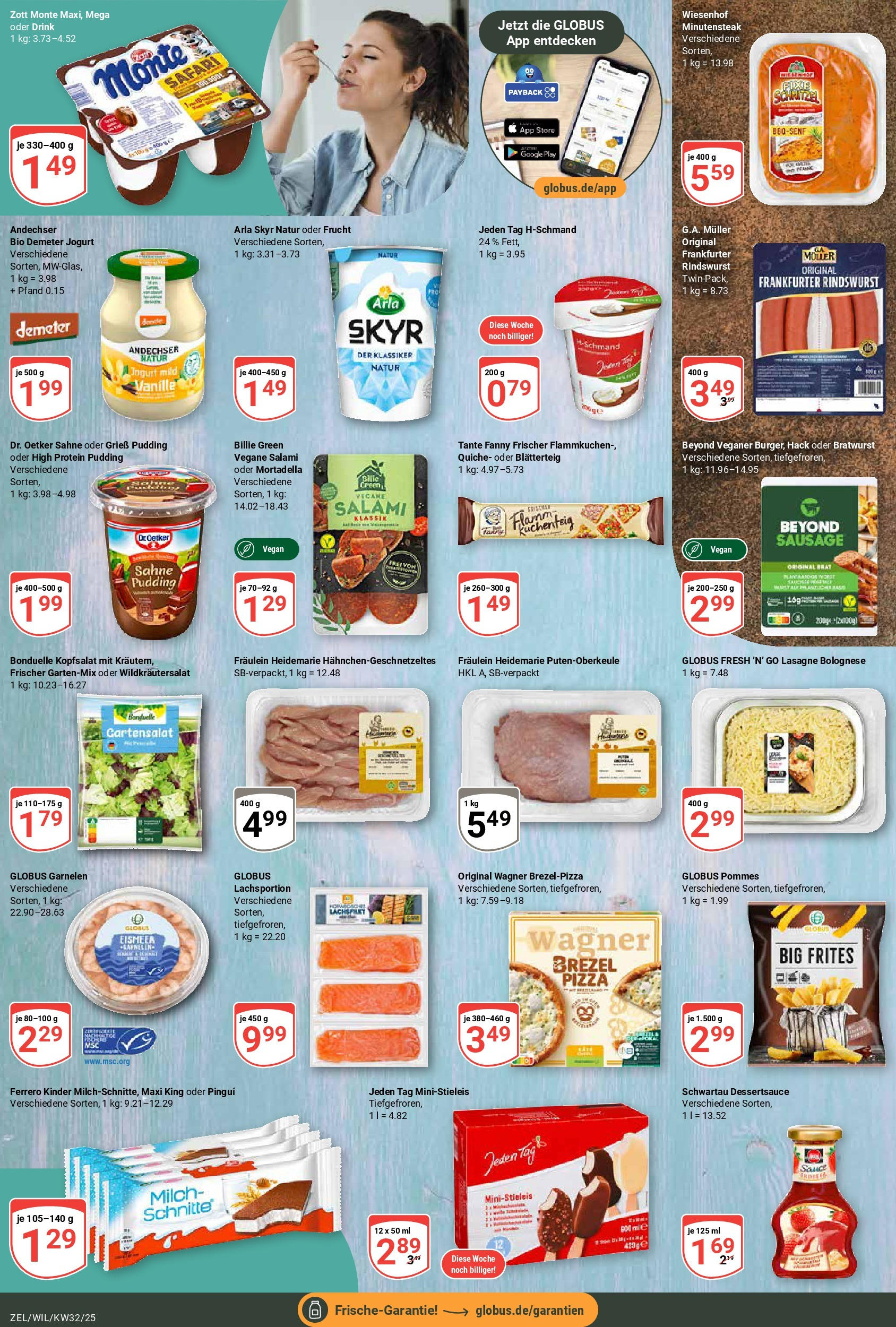 Globus prospekt Wittlich	 (ab 03.08.2025) » Angebote online | Seite: 8 | Produkte: Garnelen, Lachs, Salami, Sahne