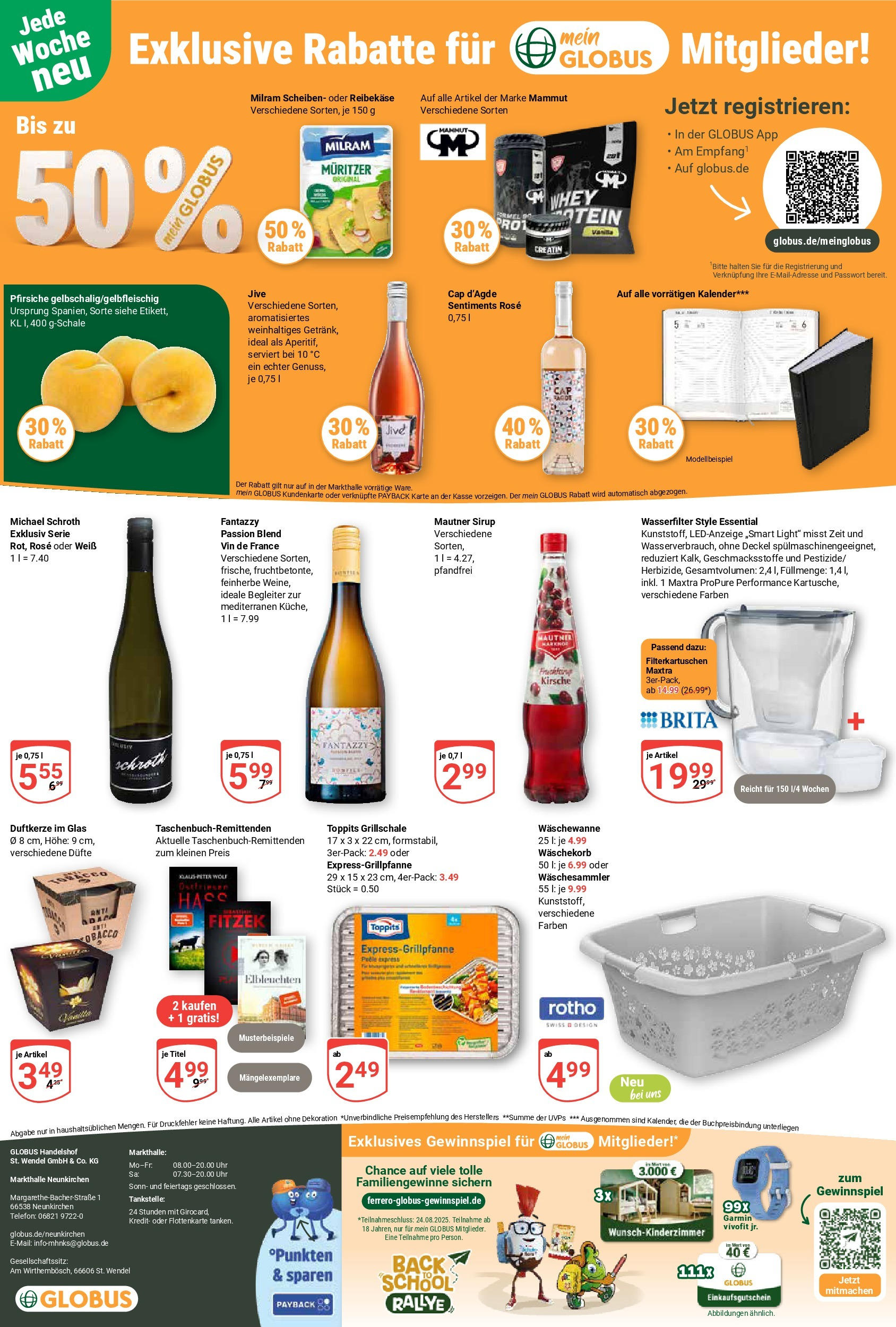 Globus prospekt Neunkirchen	 (ab 03.08.2025) » Angebote online | Seite: 23 | Produkte: Sirup, Milram, Reibekase, Telefon