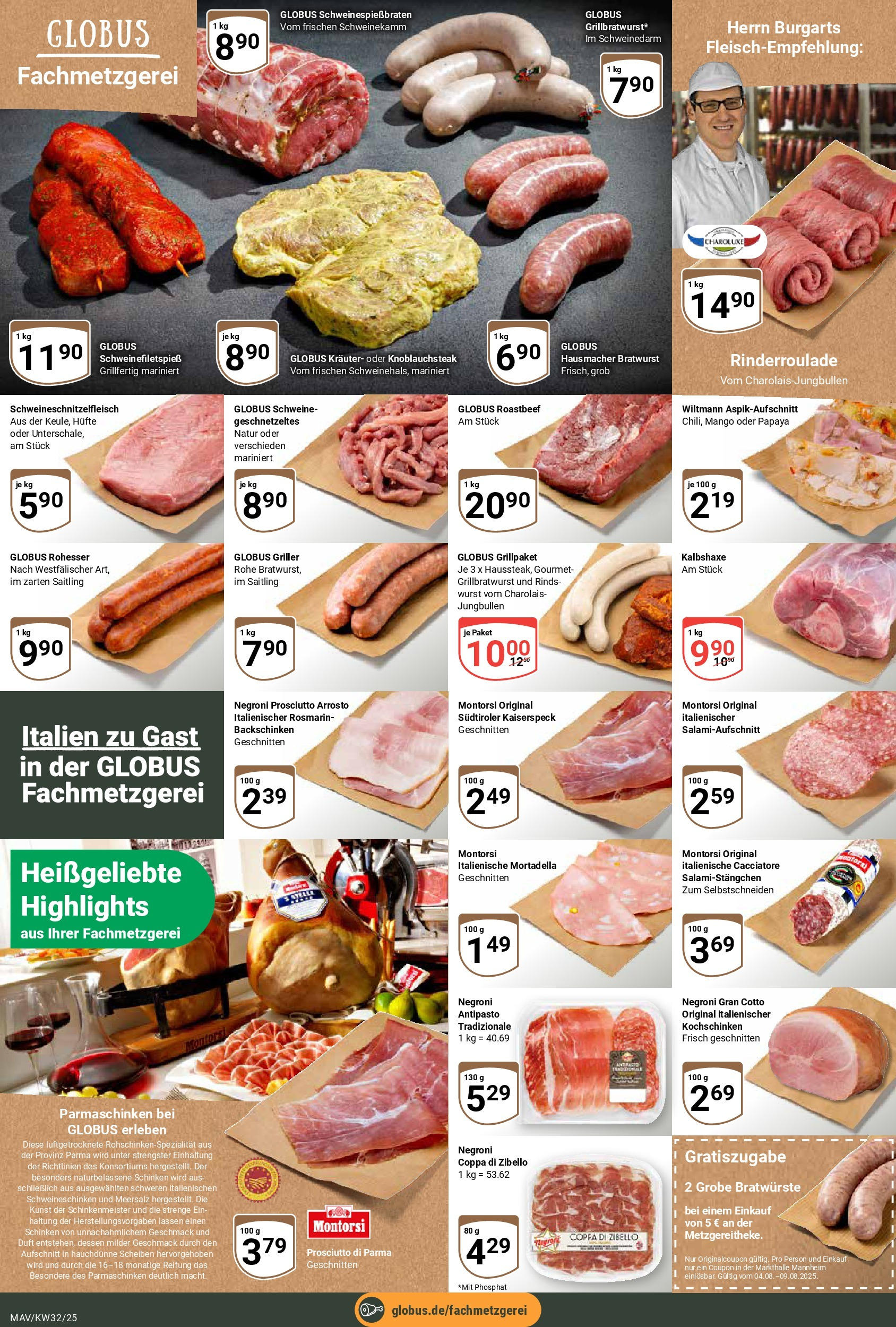 Globus prospekt Mannheim	 (ab 03.08.2025) » Angebote online | Seite: 6 | Produkte: Bratwurst, Roastbeef, Schinken, Griller
