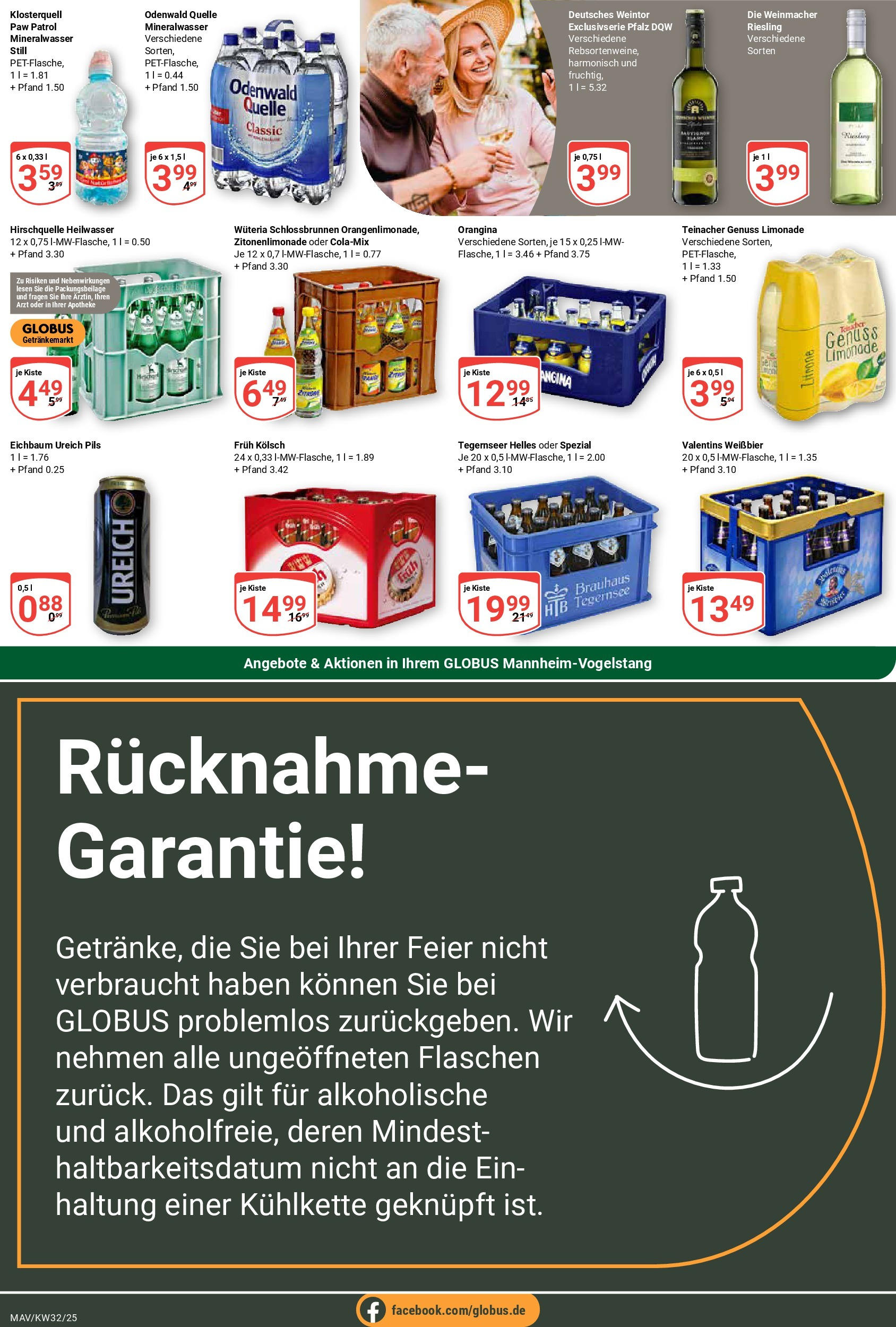 Globus prospekt Mannheim	 (ab 03.08.2025) » Angebote online | Seite: 28 | Produkte: Weißbier, Pils, Limonade, Mineralwasser