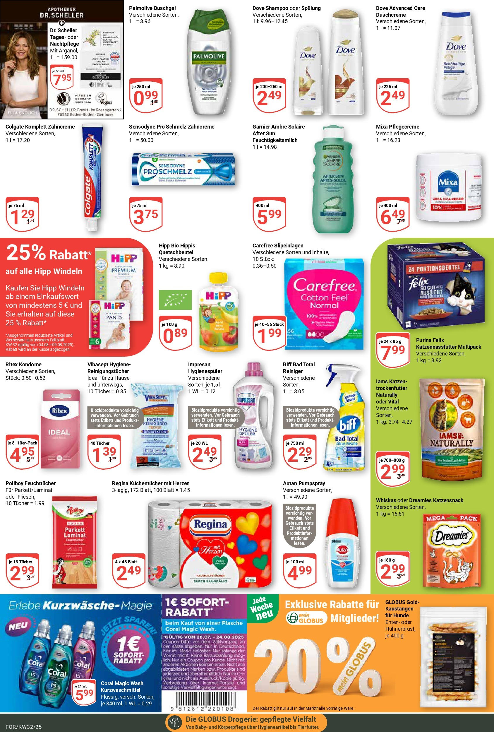 Globus prospekt Forchheim	 (ab 03.08.2025) » Angebote online | Seite: 22 | Produkte: Shampoo, Spülung, Duschgel, Reinigungstücher
