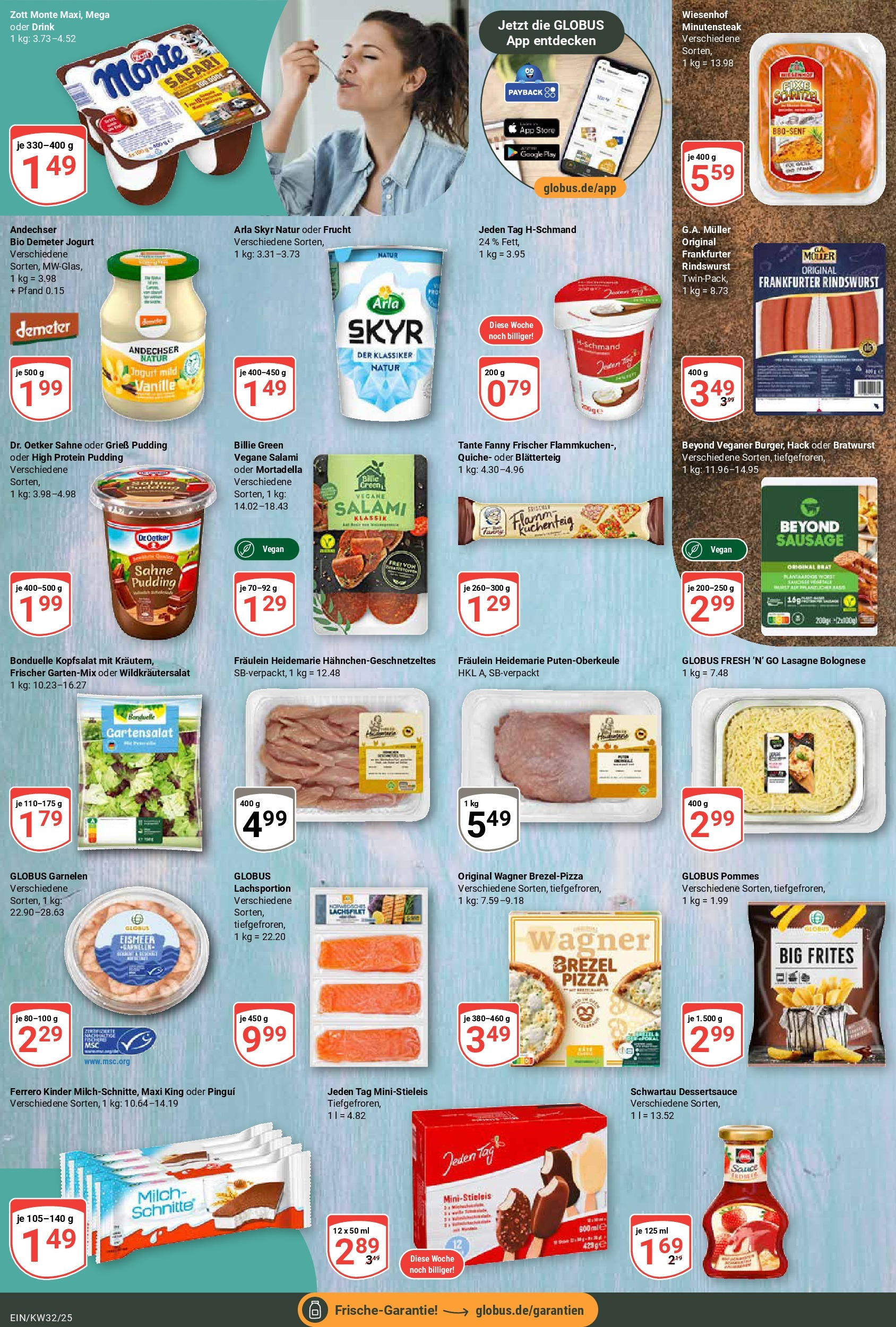 Globus prospekt Homburg-Einöd	 (ab 03.08.2025) » Angebote online | Seite: 10 | Produkte: Milch, Bratwurst, Garnelen, Pizza