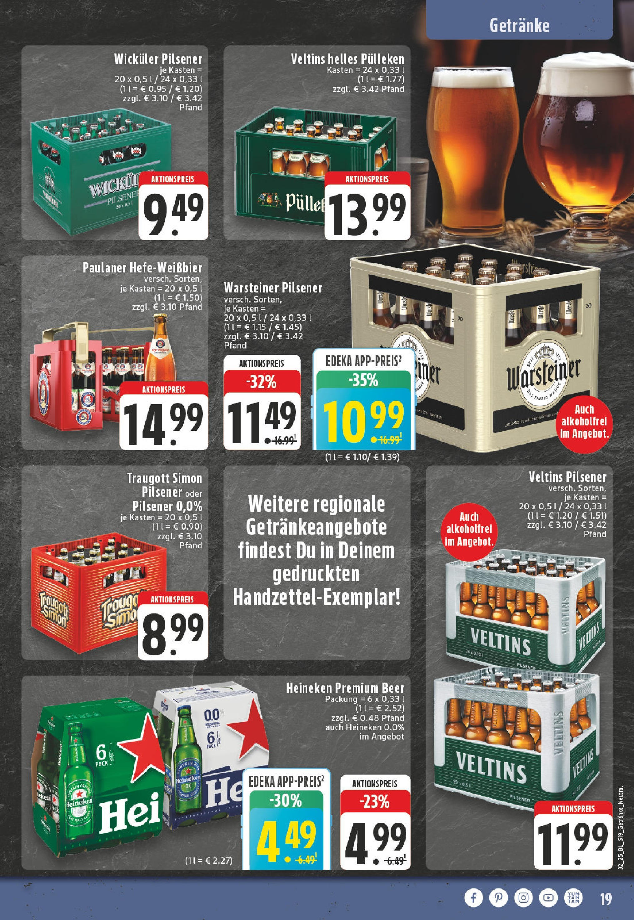Edeka prospekt Winterberg-Zueschen	 (ab 03.08.2025) » Angebote Online | Seite: 19 | Produkte: Helles pulleken, Warsteiner, Paulaner, Veltins