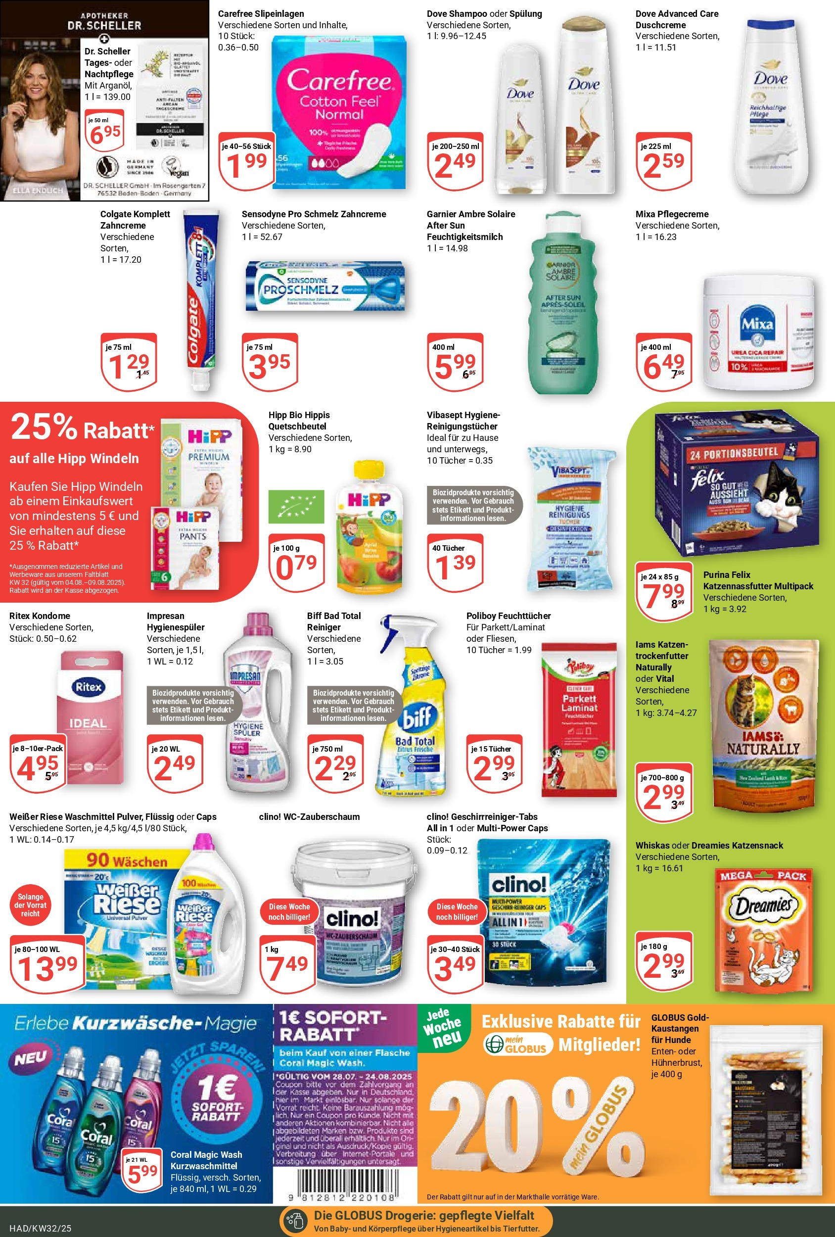 Globus prospekt Halle (saale)	 (ab 03.08.2025) » Angebote online | Seite: 23 | Produkte: Coral, Shampoo, Reinigungstücher, Duschcreme