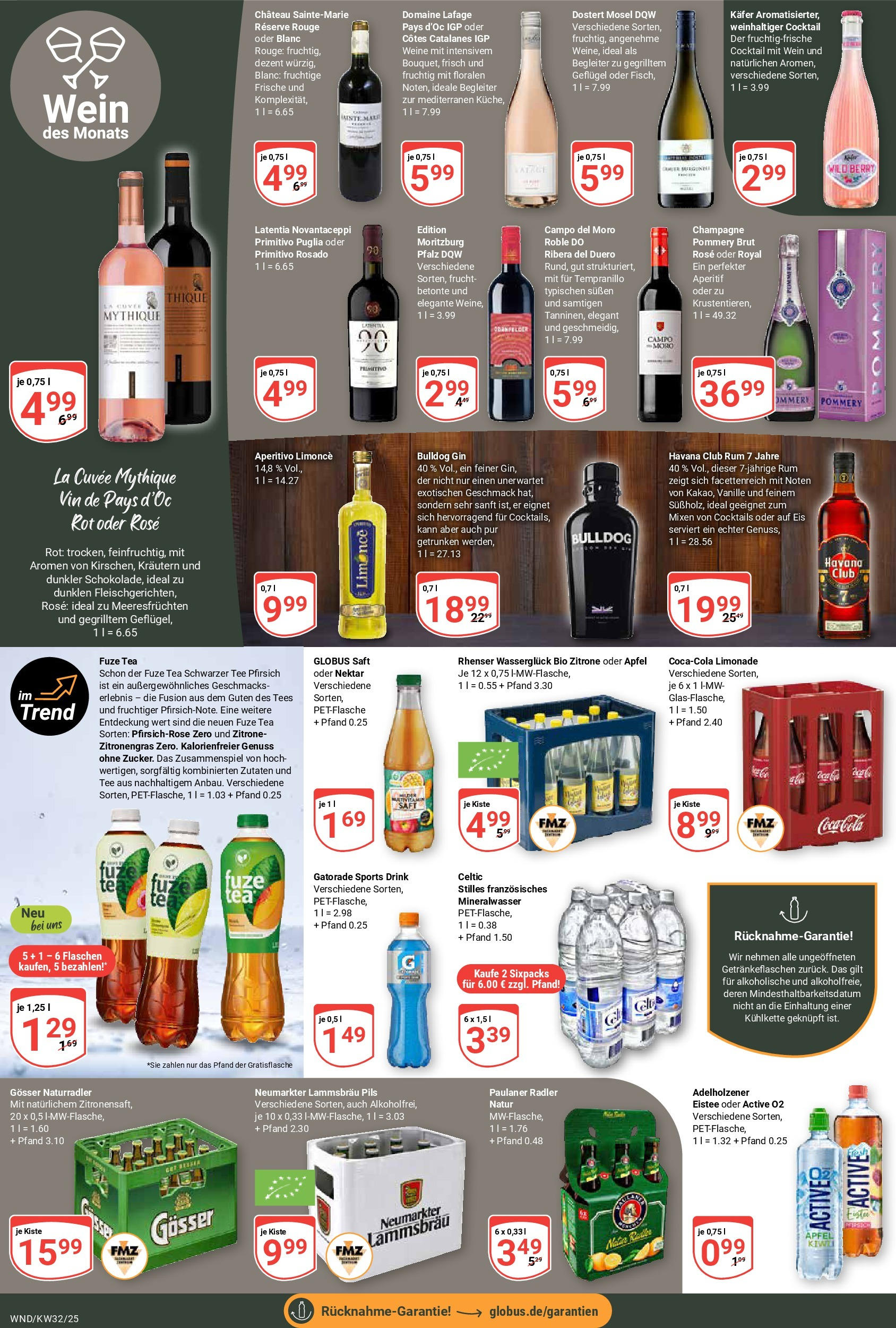 Globus prospekt St. Wendel	 (ab 03.08.2025) » Angebote online | Seite: 17 | Produkte: Havana club, Fuze tea, Limonade, Mineralwasser