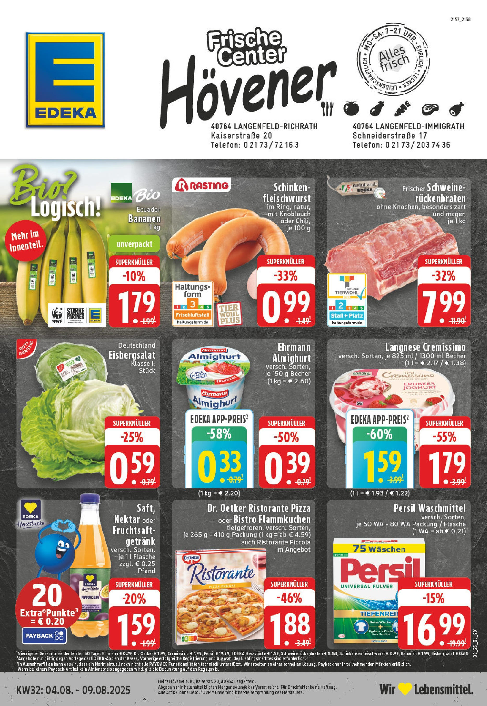 Edeka prospekt Langenfeld - Immigrath (ab 03.08.2025) » Angebote Online | Seite: 1 | Produkte: Ristorante, Cremissimo, Bananen, Schinken Edeka prospekt Langenfeld - Immigrath (ab 03.08.2025) » Angebote Online | Seite: 1 | Produkte: Ristorante, Cremissimo, Bananen, Schinken