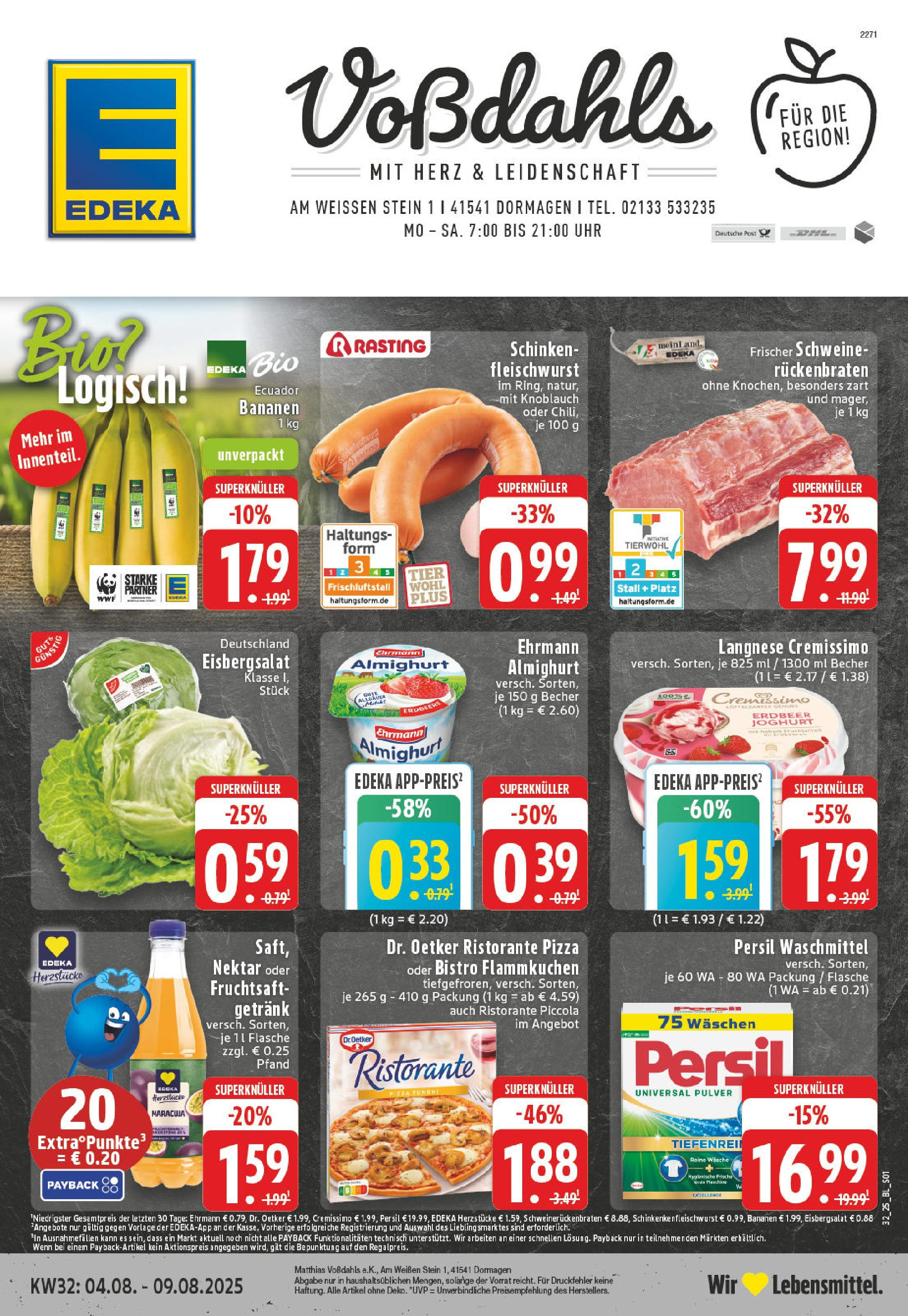Edeka prospekt Dormagen (ab 03.08.2025) » Angebote Online | Seite: 1 | Produkte: Bananen, Brot, Schinken, Persil Edeka prospekt Dormagen (ab 03.08.2025) » Angebote Online | Seite: 1 | Produkte: Bananen, Brot, Schinken, Persil