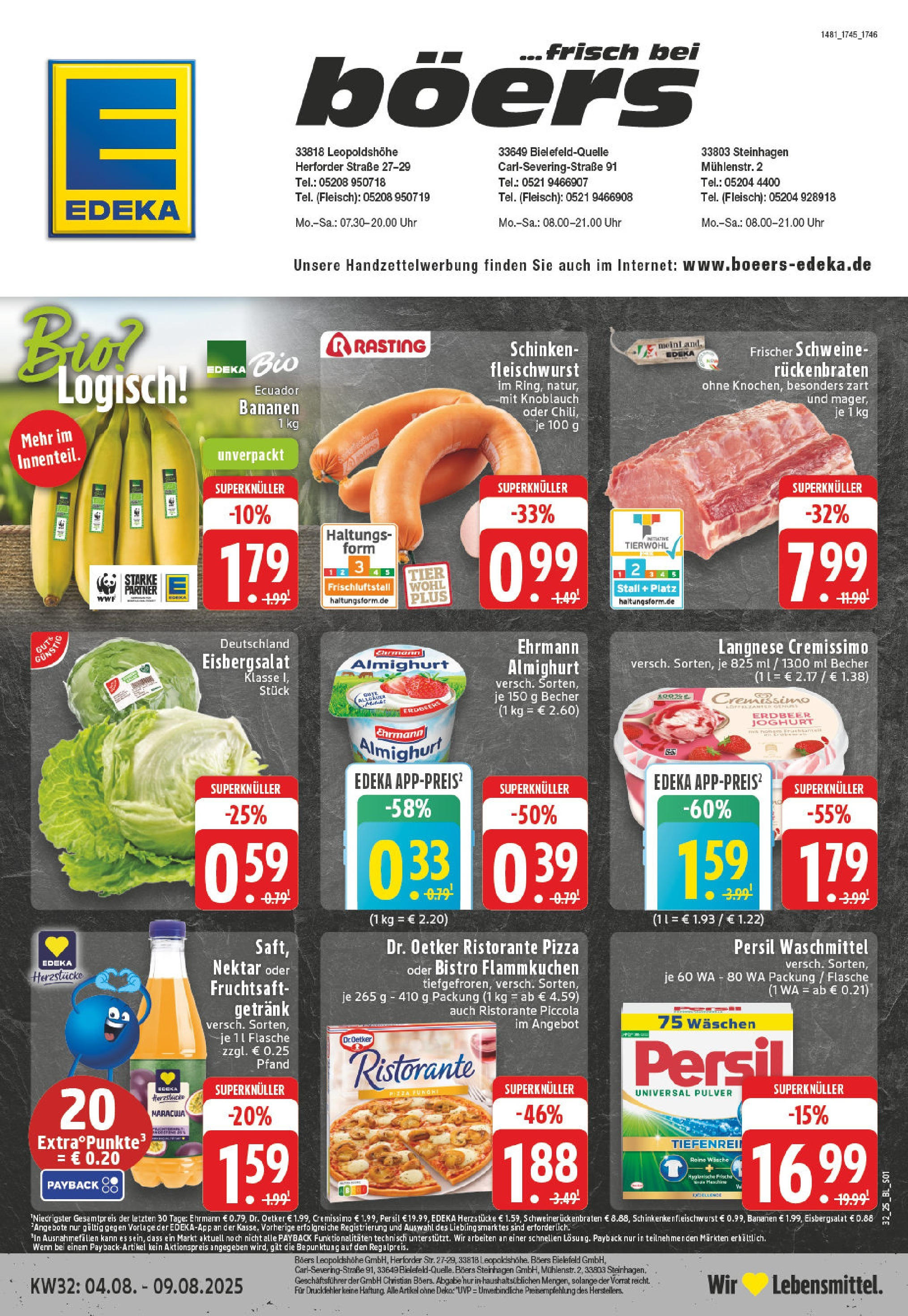 Edeka prospekt Steinhagen (ab 03.08.2025) » Angebote Online | Seite: 1 | Produkte: Ristorante, Langnese cremissimo, Cremissimo, Persil Edeka prospekt Steinhagen (ab 03.08.2025) » Angebote Online | Seite: 1 | Produkte: Ristorante, Langnese cremissimo, Cremissimo, Persil