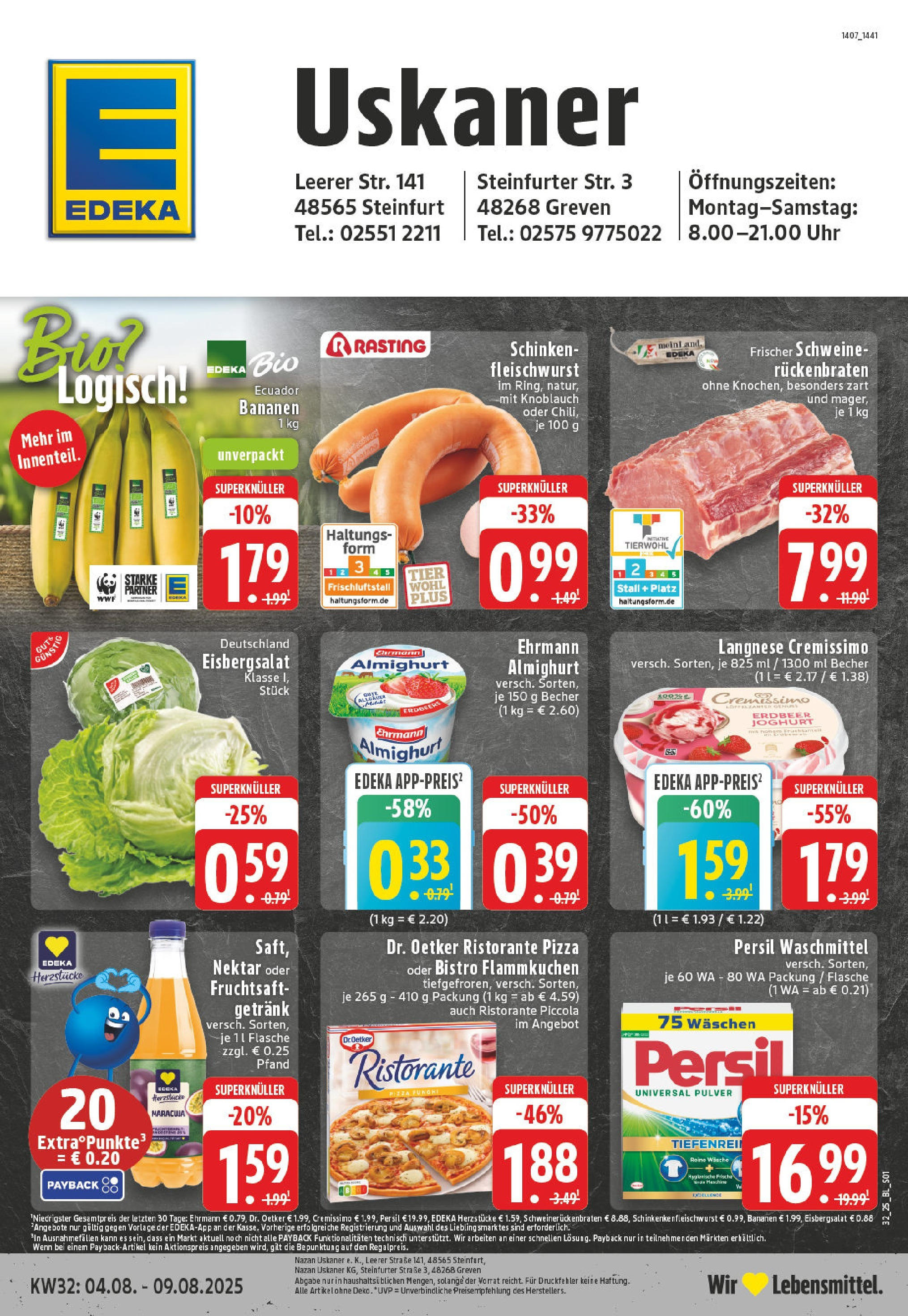 Edeka prospekt Steinfurt	 (ab 03.08.2025) » Angebote Online | Seite: 1 | Produkte: Langnese cremissimo, Waschmittel, Schinken, Uhr
