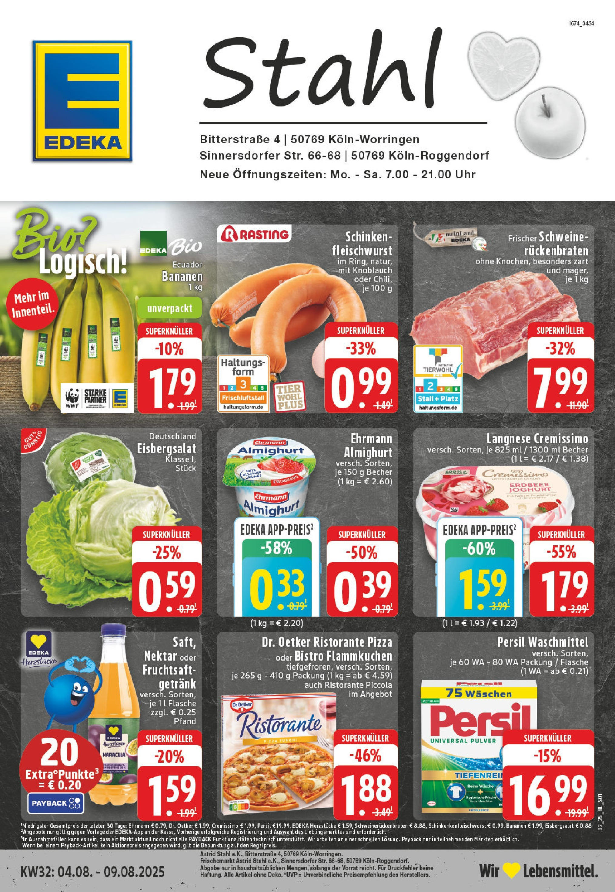Edeka prospekt Köln-Worringen (ab 03.08.2025) » Angebote Online | Seite: 1 | Produkte: Bananen, Eisbergsalat, Schinken, Persil Edeka prospekt Köln-Worringen (ab 03.08.2025) » Angebote Online | Seite: 1 | Produkte: Bananen, Eisbergsalat, Schinken, Persil