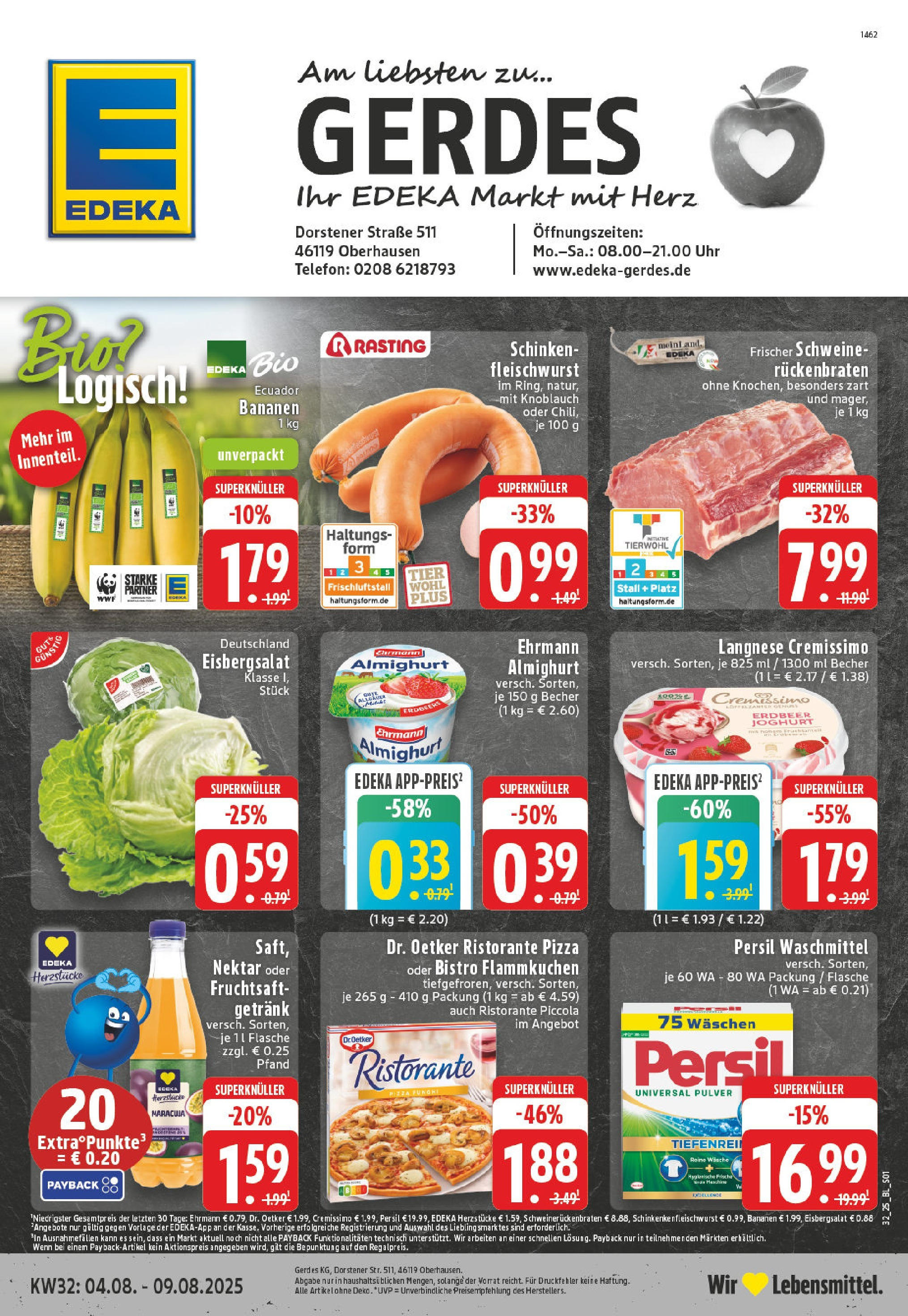 Edeka prospekt Oberhausen	 (ab 03.08.2025) » Angebote Online | Seite: 1 | Produkte: Langnese, Ehrmann almighurt, Waschmittel, Fruchtsaft