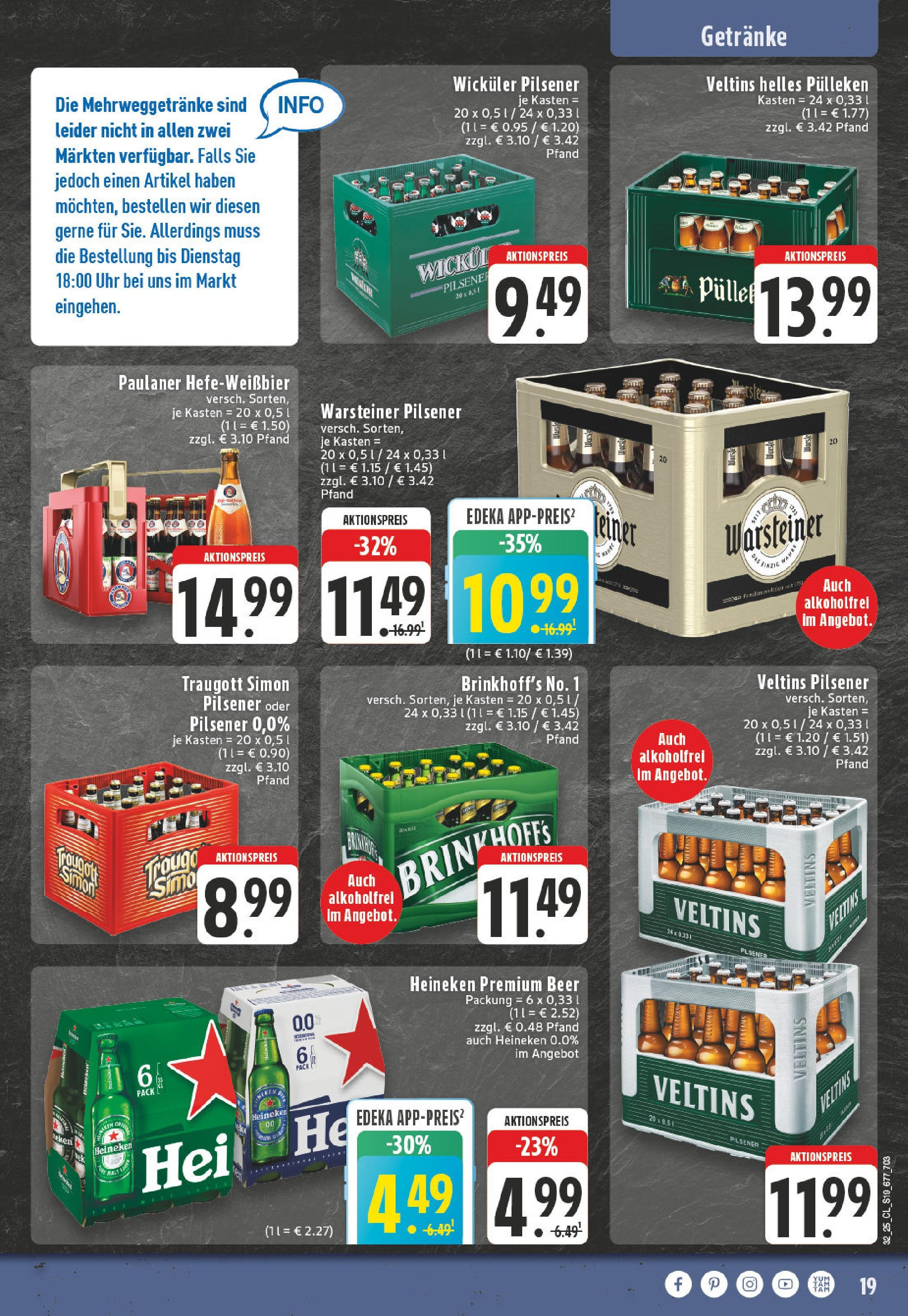 Edeka prospekt Nordkirchen (ab 03.08.2025) » Angebote Online | Seite: 19 | Produkte: Helles pulleken, Warsteiner, Paulaner, Veltins Edeka prospekt Nordkirchen (ab 03.08.2025) » Angebote Online | Seite: 19 | Produkte: Helles pulleken, Warsteiner, Paulaner, Veltins
