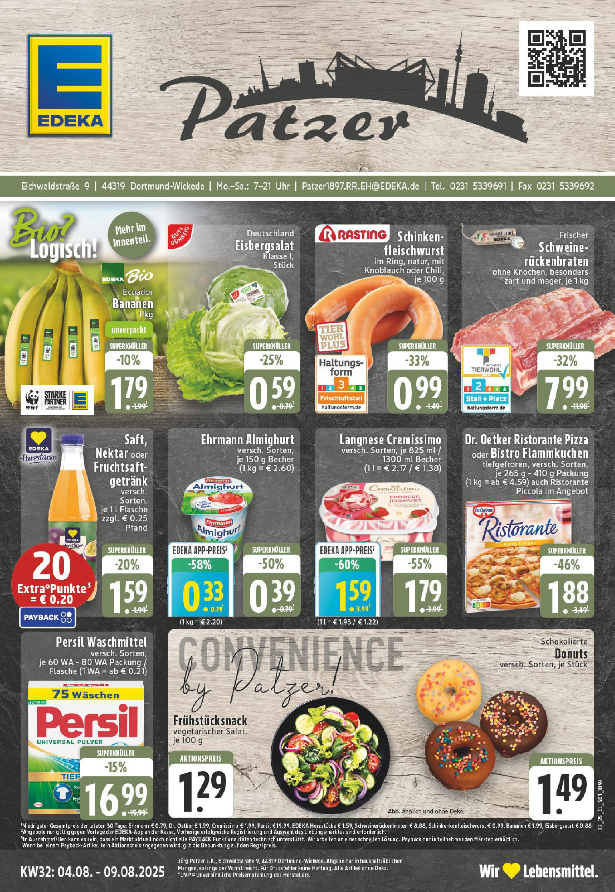 Edeka prospekt Dortmund - Wickede (ab 03.08.2025) » Angebote Online | Seite: 1 | Produkte: Ehrmann almighurt, Bananen, Waschmittel, Uhr Edeka prospekt Dortmund - Wickede (ab 03.08.2025) » Angebote Online | Seite: 1 | Produkte: Ehrmann almighurt, Bananen, Waschmittel, Uhr