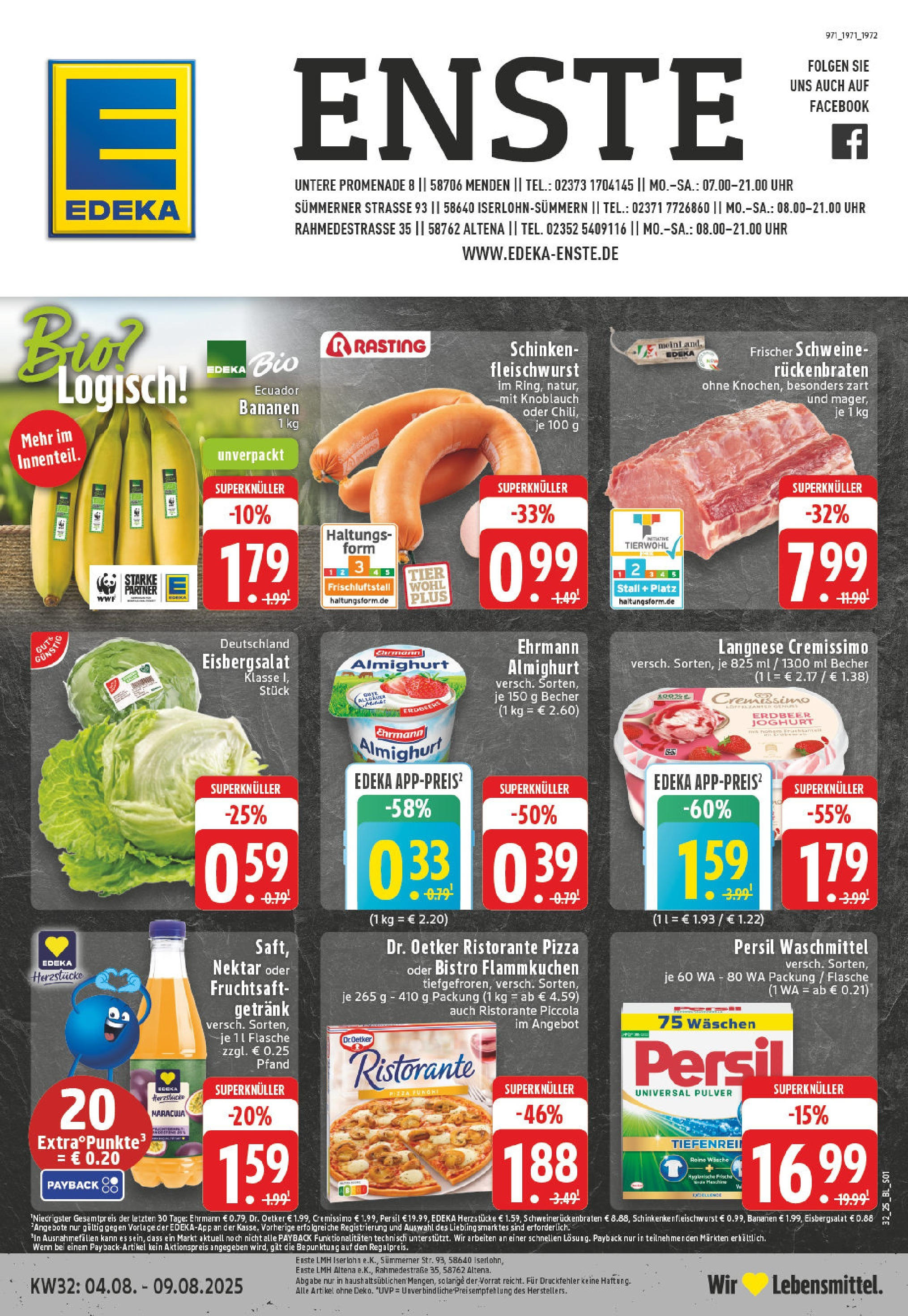 Edeka prospekt Iserlohn	 (ab 03.08.2025) » Angebote Online | Seite: 1 | Produkte: Ehrmann almighurt, Joghurt, Bananen, Waschmittel