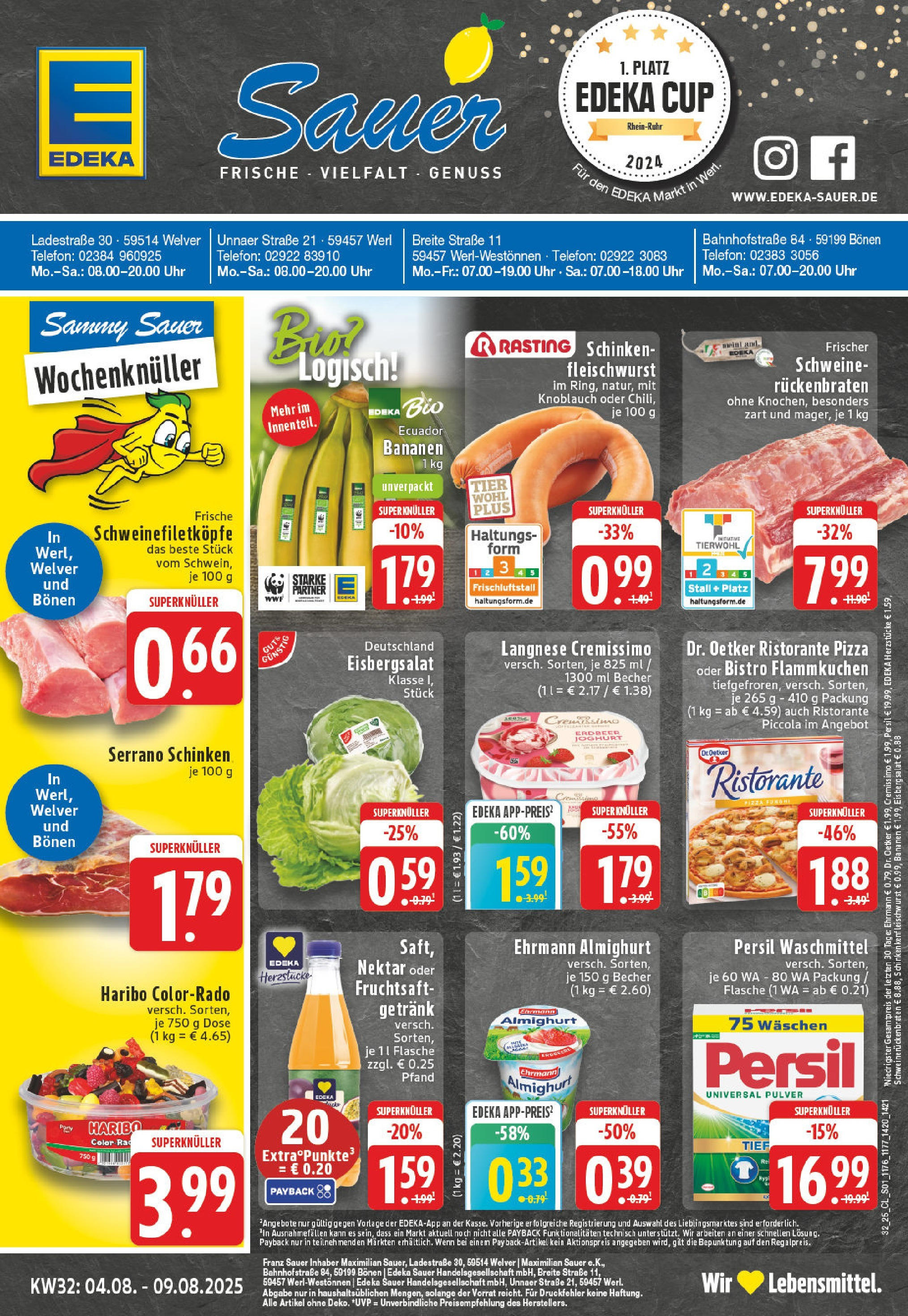 Edeka prospekt Werl-Westoennen (ab 03.08.2025) » Angebote Online | Seite: 1 | Produkte: Langnese cremissimo, Knoblauch, Eis, Uhr Edeka prospekt Werl-Westoennen (ab 03.08.2025) » Angebote Online | Seite: 1 | Produkte: Langnese cremissimo, Knoblauch, Eis, Uhr