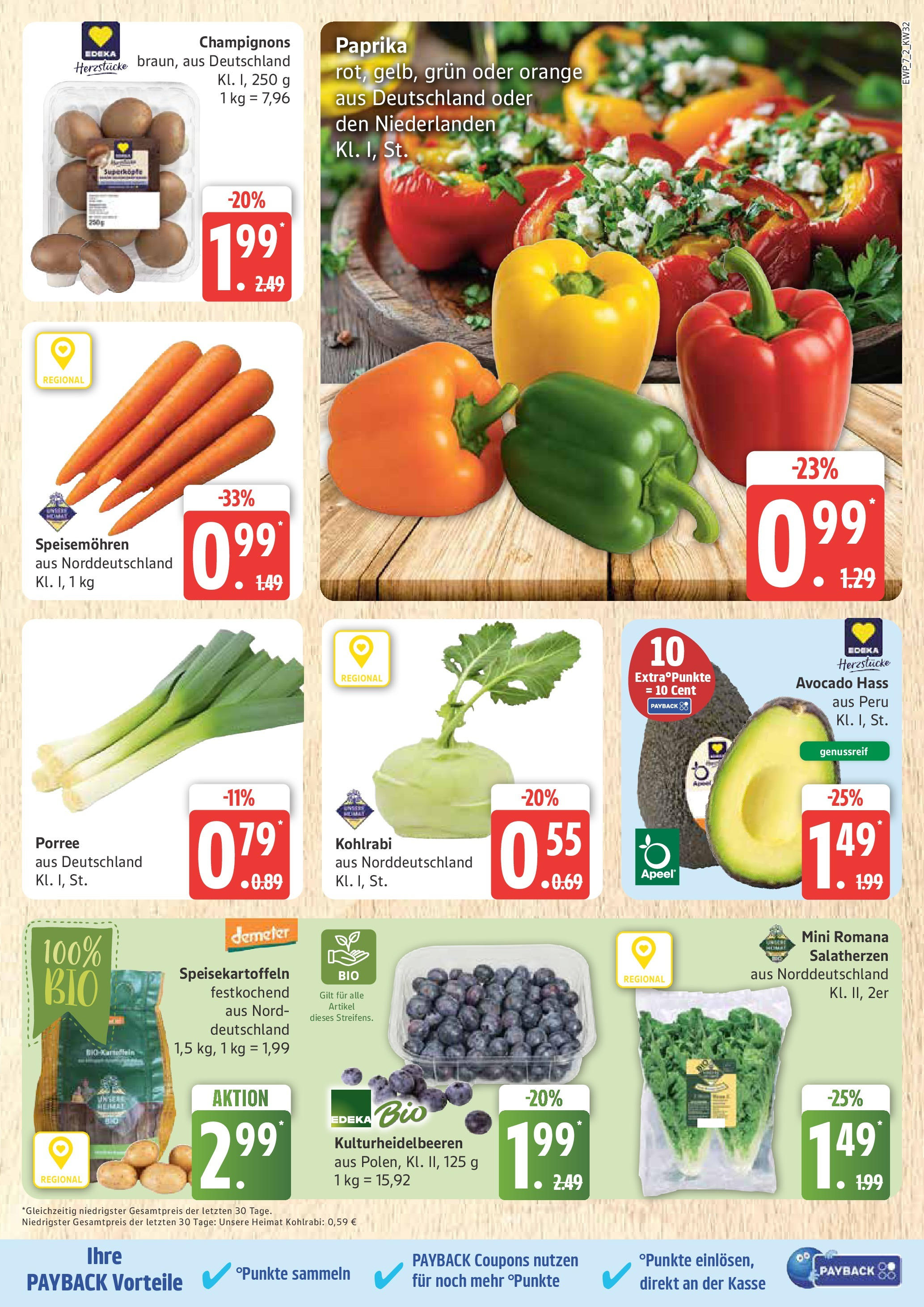 Edeka prospekt Rostock (ab 03.08.2025) » Angebote Online | Seite: 7 | Produkte: Kohlrabi, Avocado, Champignons, Paprika Edeka prospekt Rostock (ab 03.08.2025) » Angebote Online | Seite: 7 | Produkte: Kohlrabi, Avocado, Champignons, Paprika