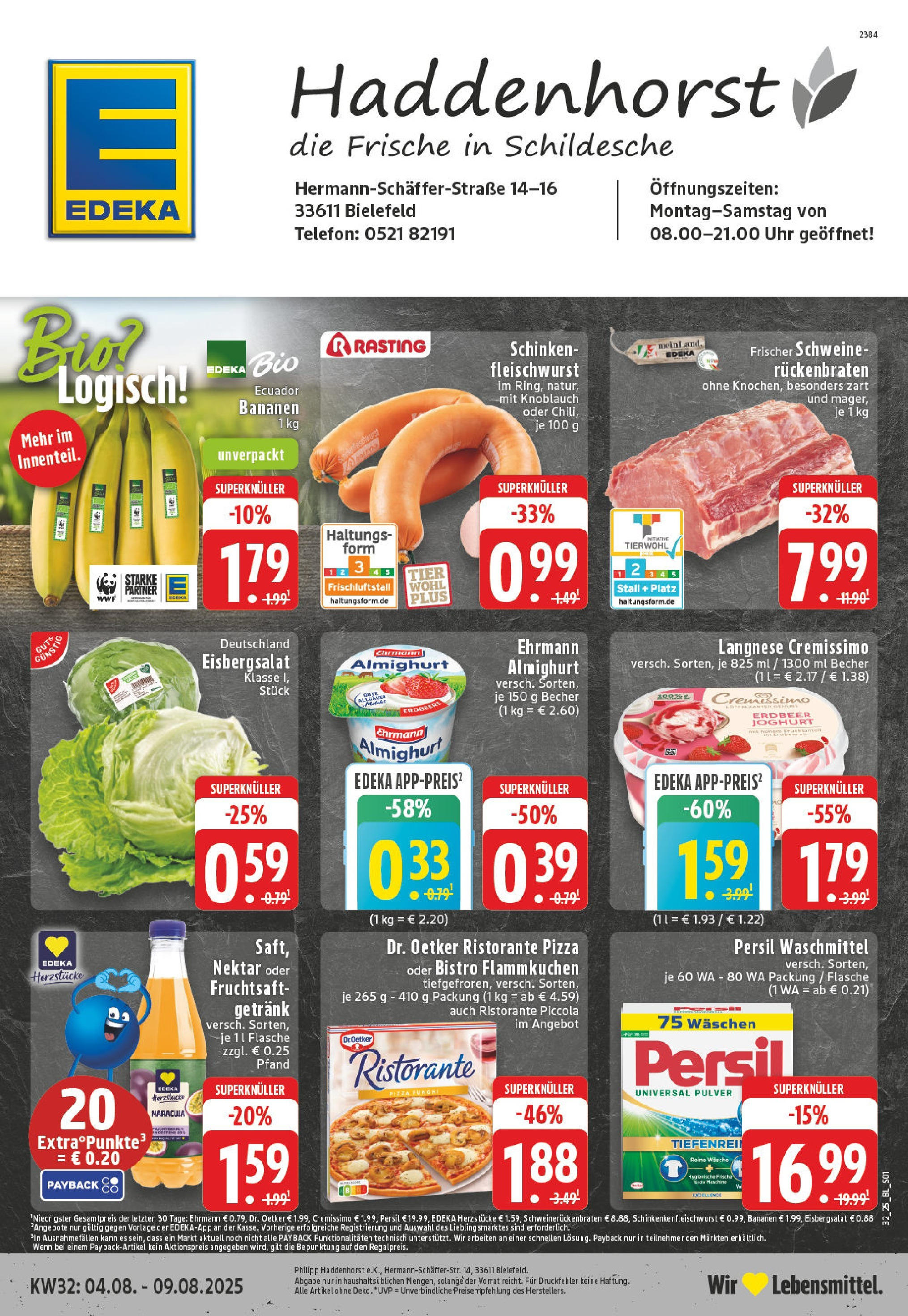 Edeka prospekt Bielefeld (ab 03.08.2025) » Angebote Online | Seite: 1 | Produkte: Ehrmann almighurt, Eisbergsalat, Schinken, Persil Edeka prospekt Bielefeld (ab 03.08.2025) » Angebote Online | Seite: 1 | Produkte: Ehrmann almighurt, Eisbergsalat, Schinken, Persil