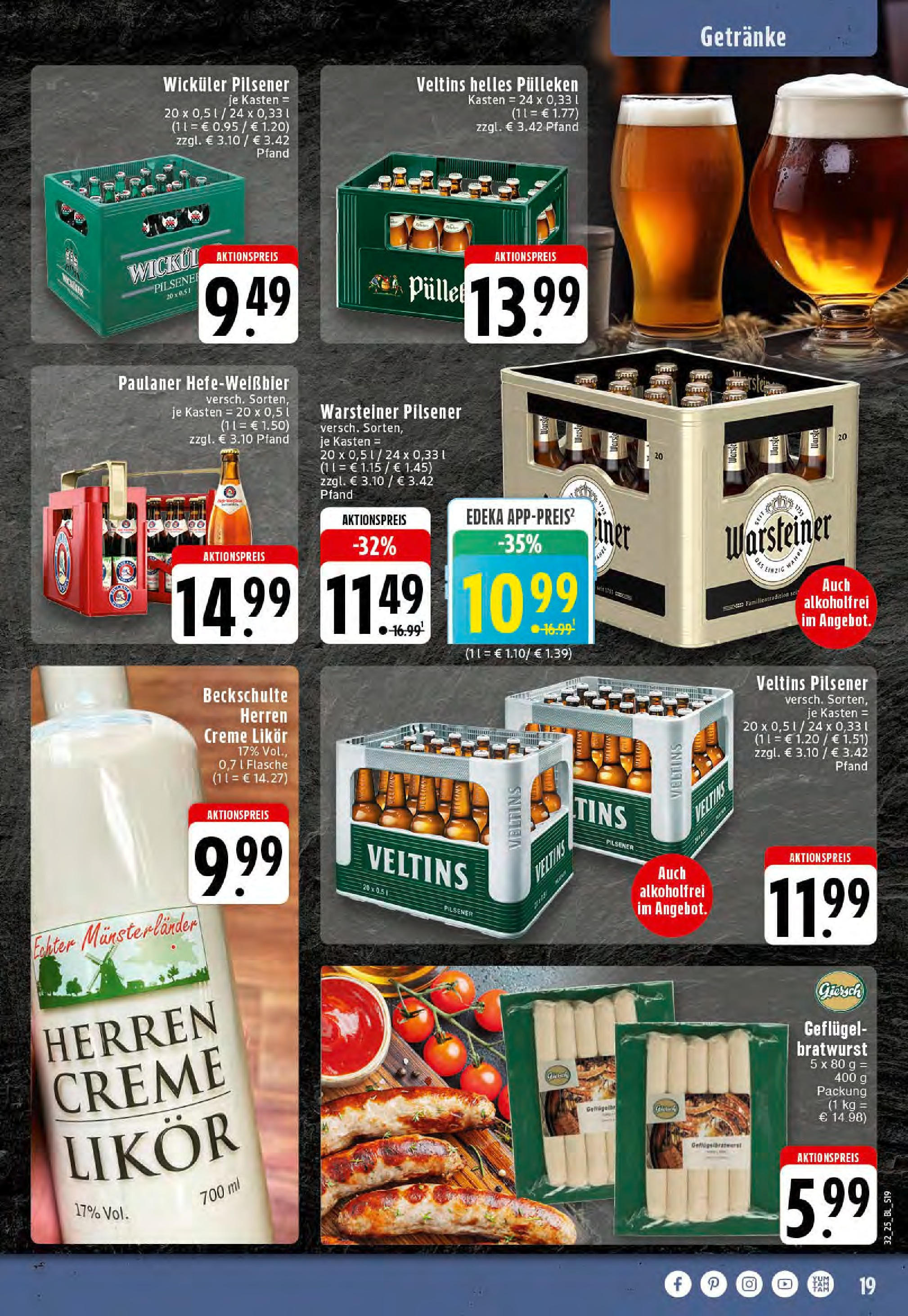 Edeka prospekt Rheine (ab 03.08.2025) » Angebote Online | Seite: 19 | Produkte: Bratwurst, Creme, Warsteiner, Veltins Edeka prospekt Rheine (ab 03.08.2025) » Angebote Online | Seite: 19 | Produkte: Bratwurst, Creme, Warsteiner, Veltins
