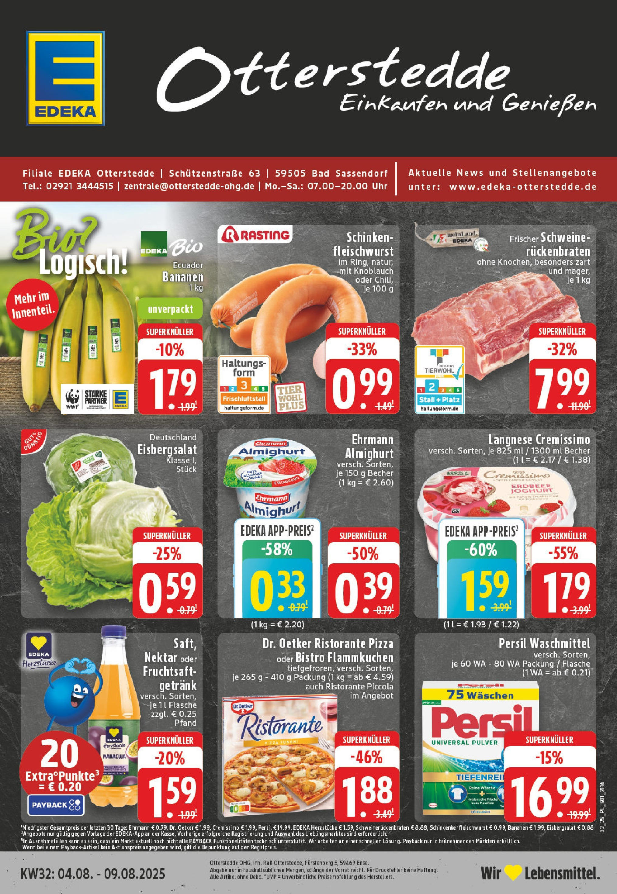 Edeka prospekt Bad Sassendorf	 (ab 03.08.2025) » Angebote Online | Seite: 1 | Produkte: Langnese cremissimo, Joghurt, Bananen, Waschmittel