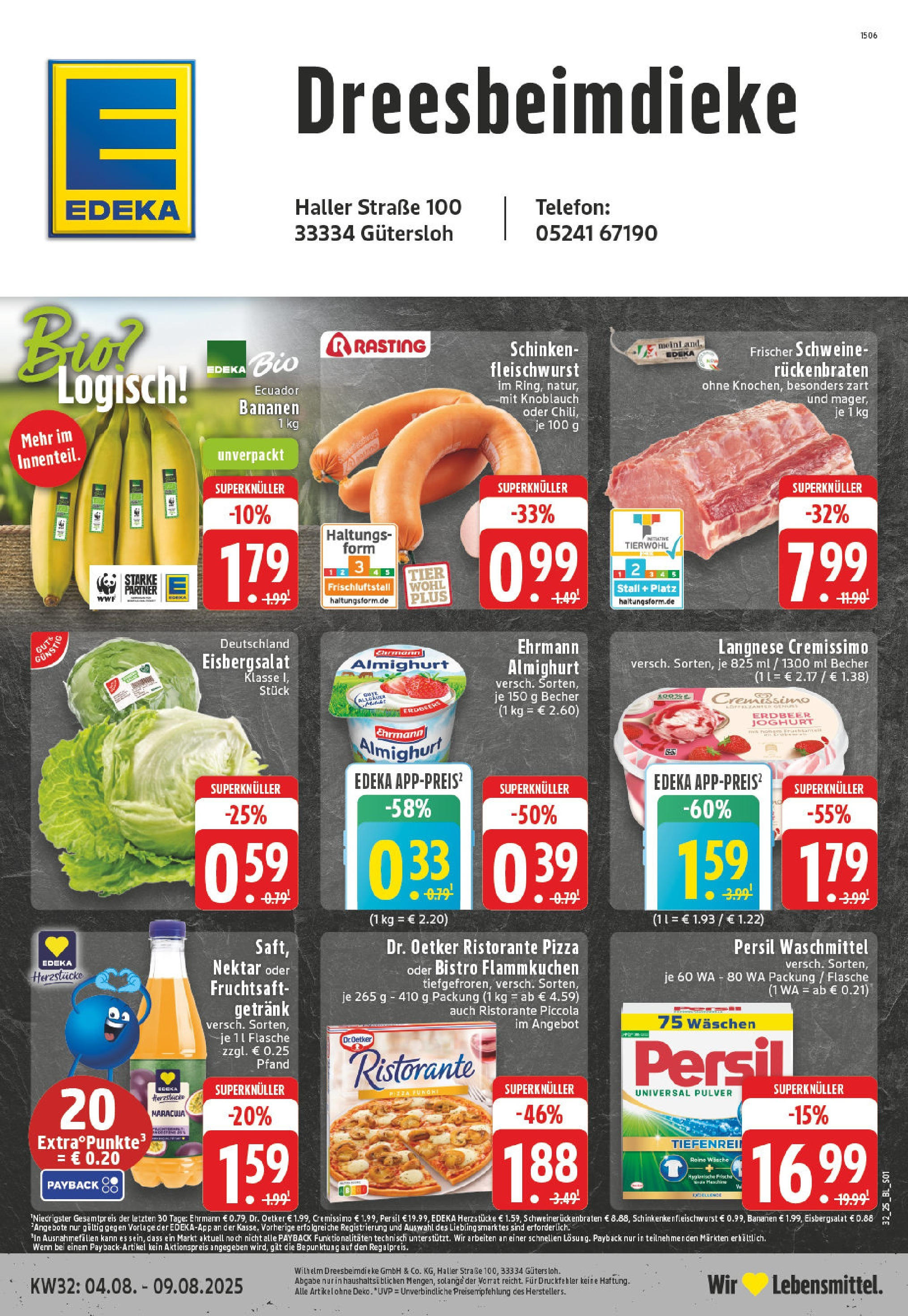 Edeka prospekt Guetersloh-Isselhorst	 (ab 03.08.2025) » Angebote Online | Seite: 1 | Produkte: Langnese cremissimo, Ehrmann almighurt, Telefon, Persil