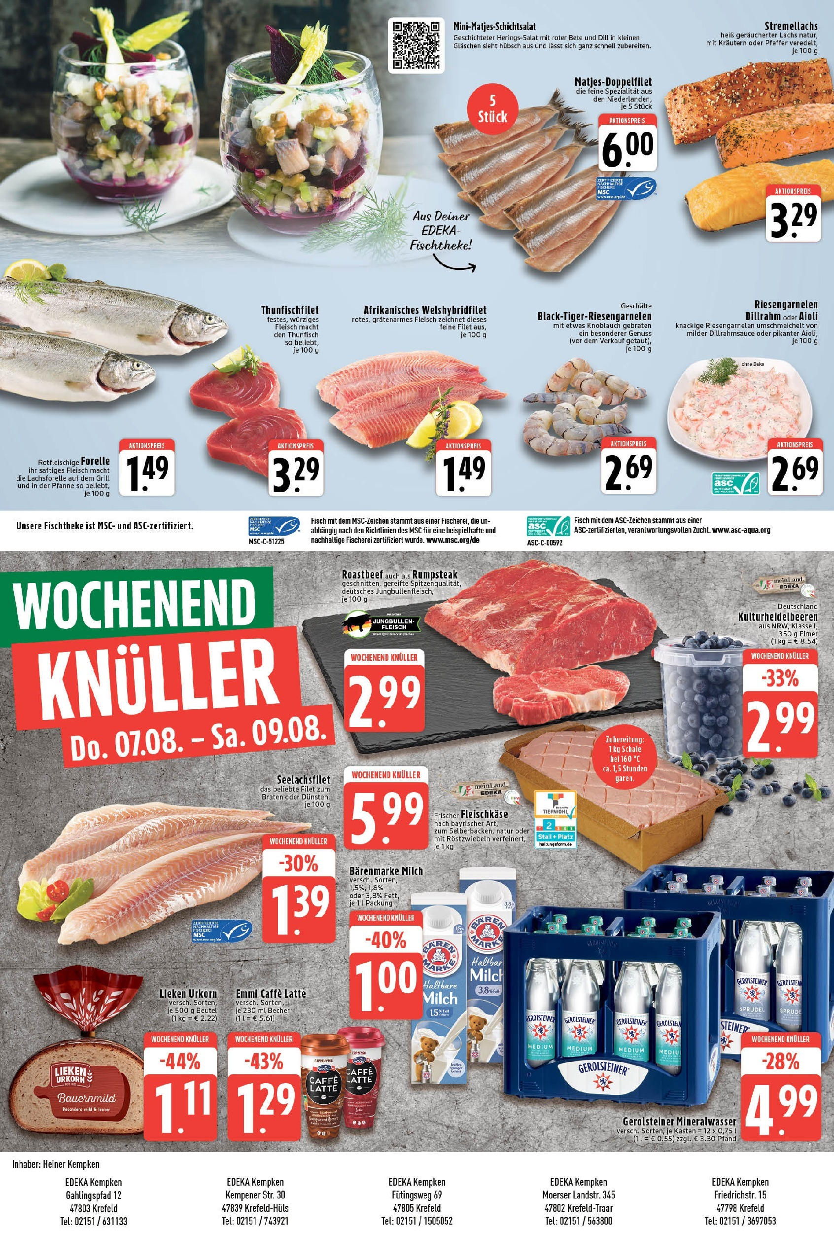 Edeka prospekt Krefeld (ab 03.08.2025) » Angebote Online | Seite: 8 | Produkte: Rumpsteak, Fisch, Lachs, Knoblauch Edeka prospekt Krefeld (ab 03.08.2025) » Angebote Online | Seite: 8 | Produkte: Rumpsteak, Fisch, Lachs, Knoblauch