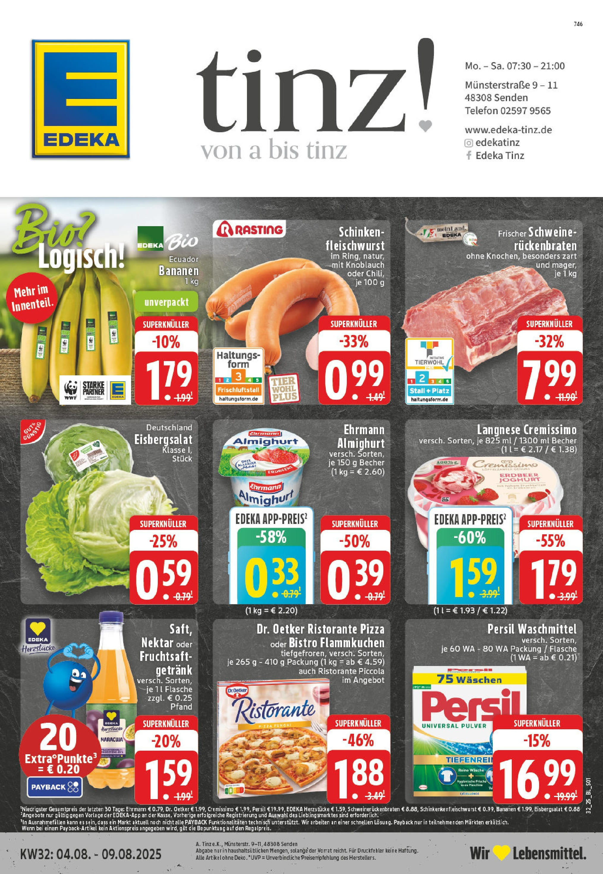 Edeka prospekt Senden	 (ab 03.08.2025) » Angebote Online | Seite: 1 | Produkte: Langnese, Eisbergsalat, Knoblauch, Schinken