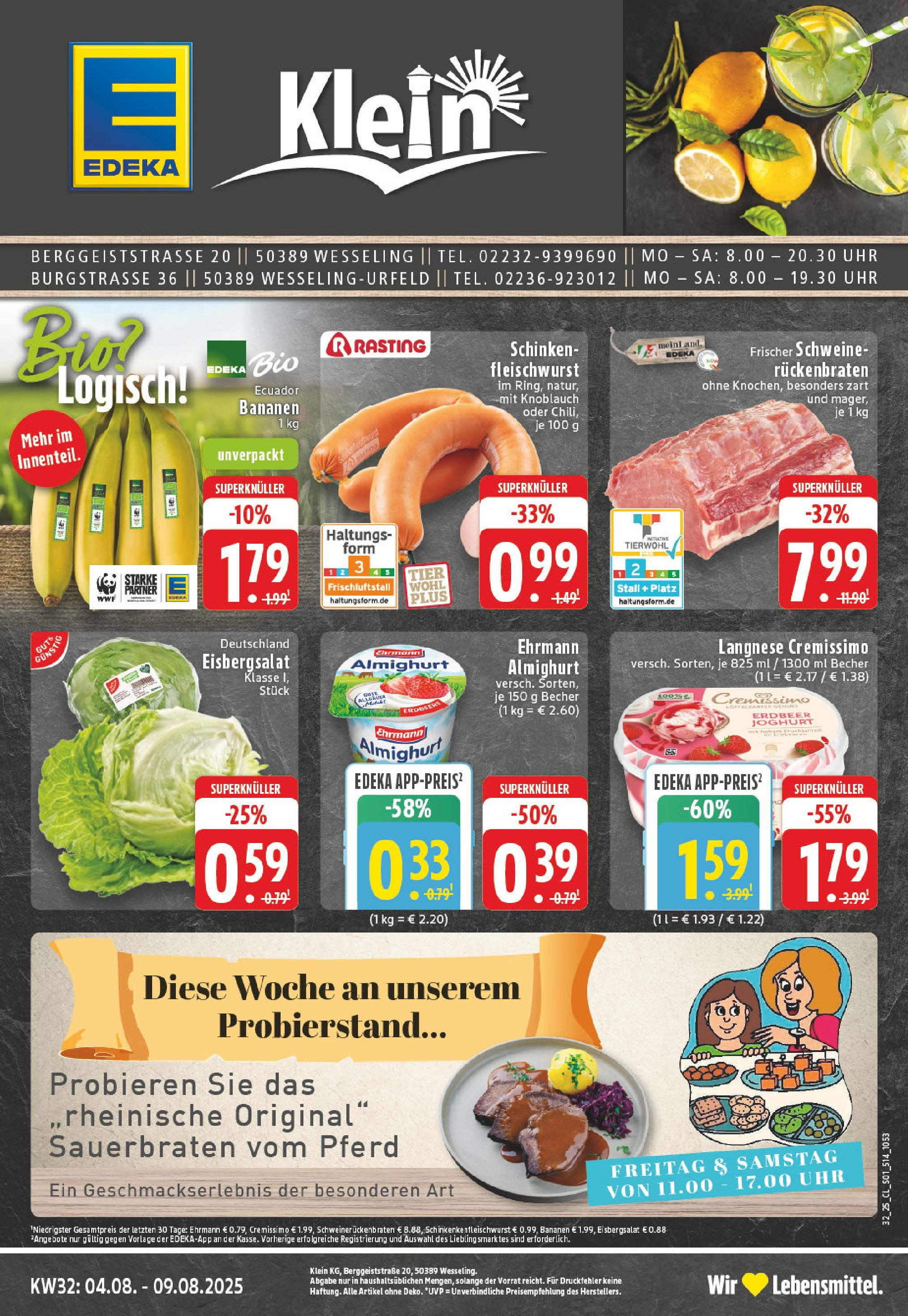 Edeka prospekt Wesseling-Berzdorf	 (ab 03.08.2025) » Angebote Online | Seite: 1 | Produkte: Langnese, Ehrmann almighurt, Joghurt, Eisbergsalat