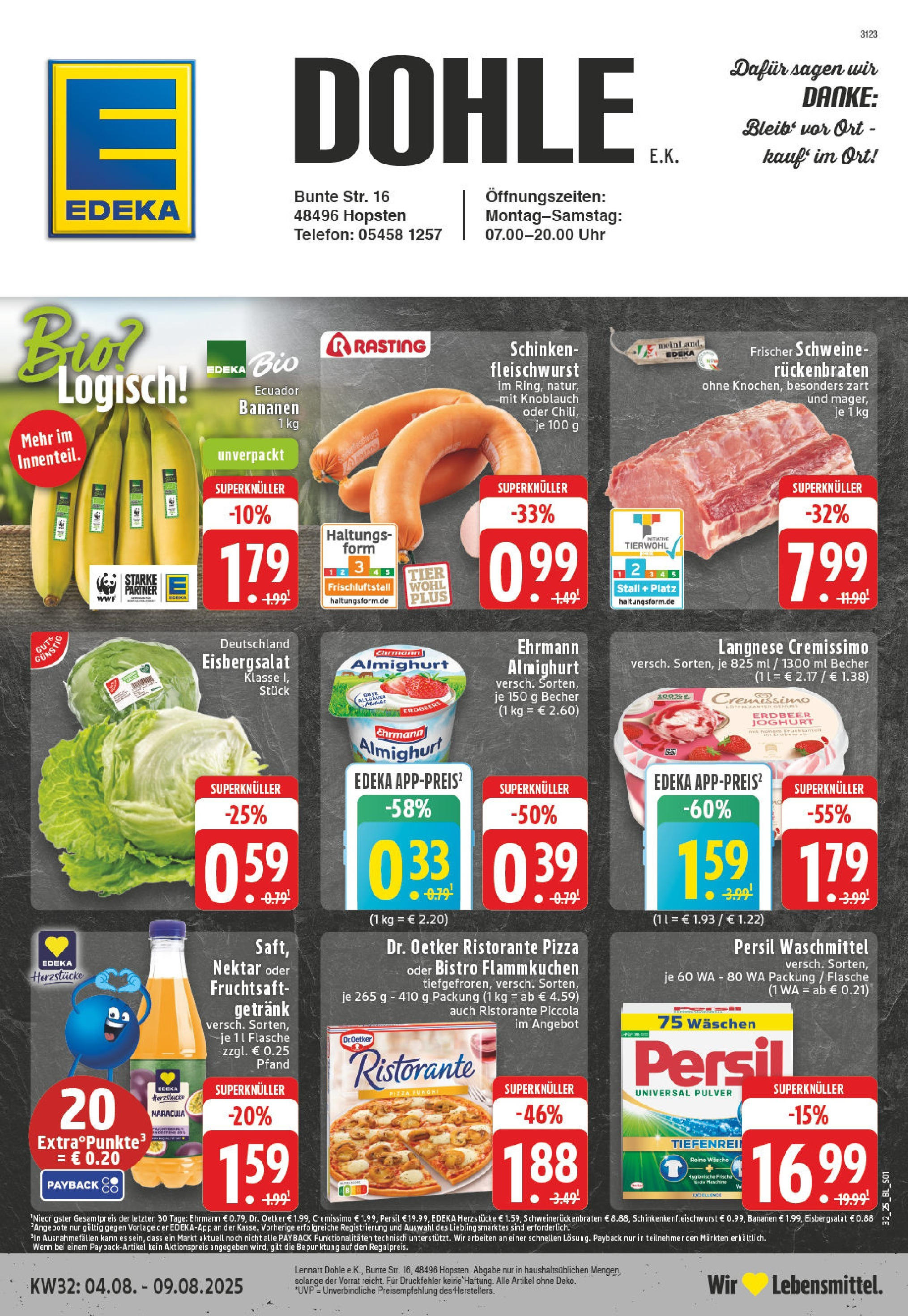Edeka prospekt Hopsten	 (ab 03.08.2025) » Angebote Online | Seite: 1 | Produkte: Ehrmann almighurt, Joghurt, Bananen, Schinken