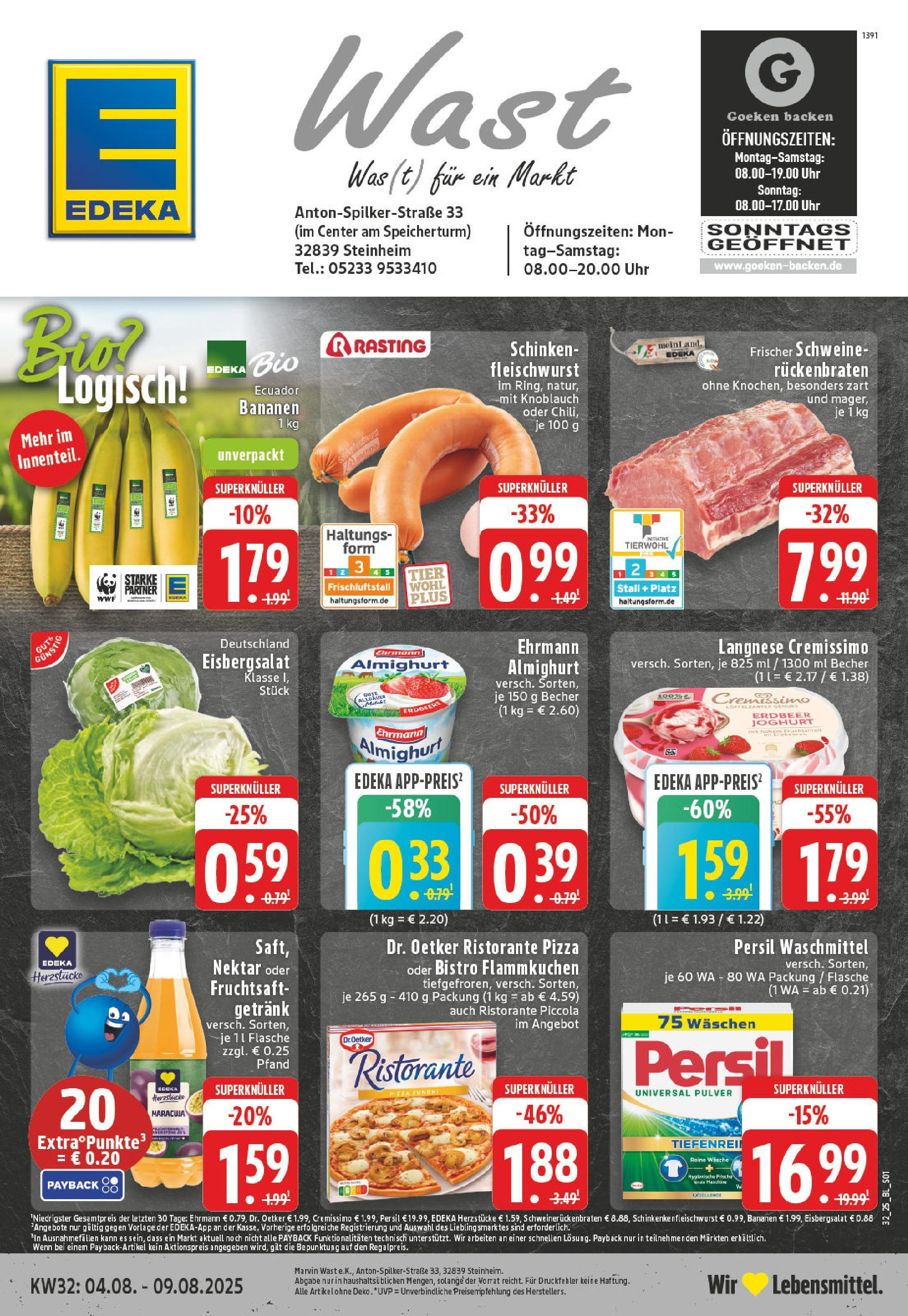 Edeka prospekt Steinheim (ab 03.08.2025) » Angebote Online | Seite: 1 | Produkte: Eisbergsalat, Waschmittel, Schinken, Fruchtsaft Edeka prospekt Steinheim (ab 03.08.2025) » Angebote Online | Seite: 1 | Produkte: Eisbergsalat, Waschmittel, Schinken, Fruchtsaft