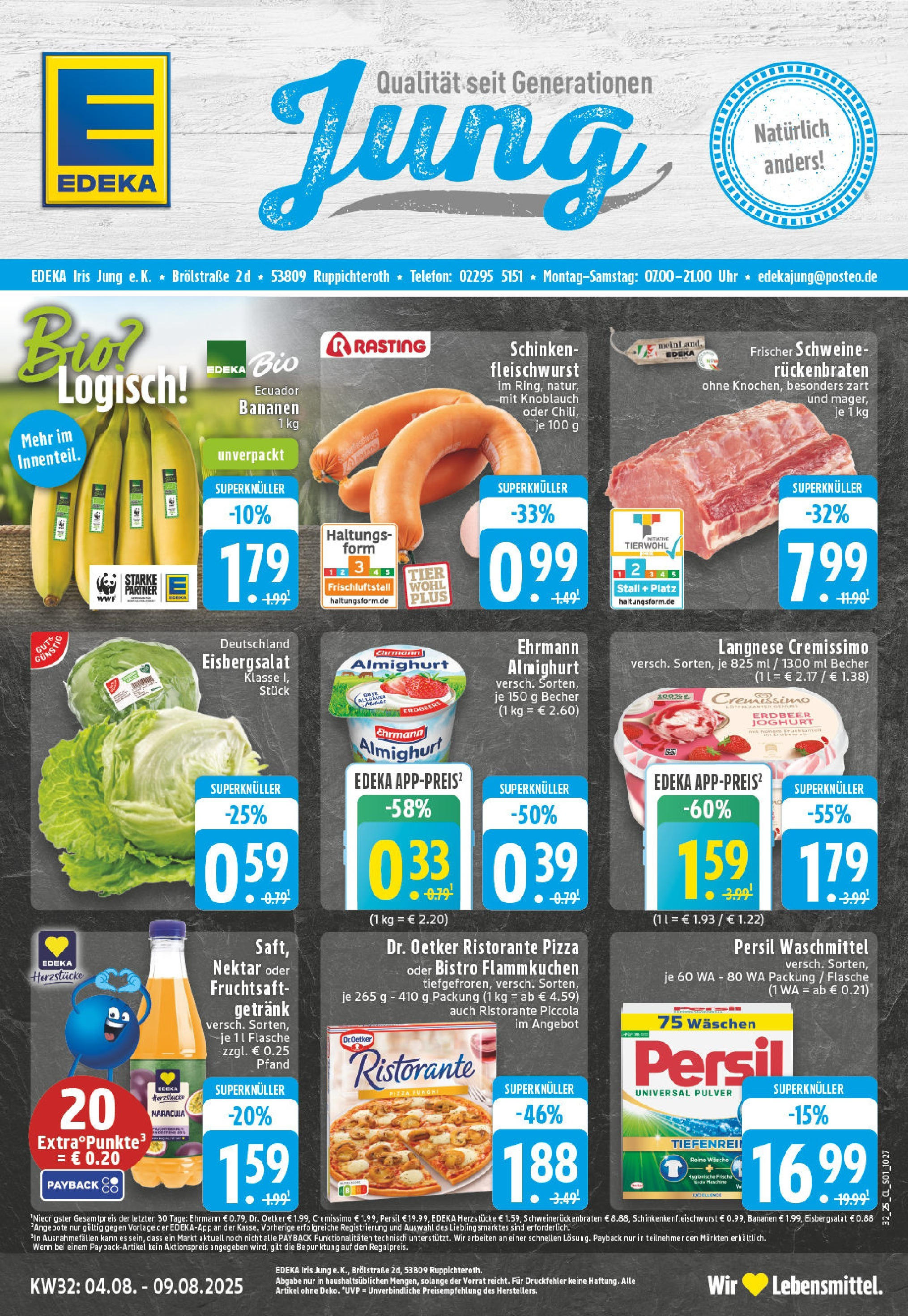 Edeka prospekt Ruppichteroth (ab 03.08.2025) » Angebote Online | Seite: 1 | Produkte: Langnese, Schinken, Fruchtsaft, Uhr Edeka prospekt Ruppichteroth (ab 03.08.2025) » Angebote Online | Seite: 1 | Produkte: Langnese, Schinken, Fruchtsaft, Uhr