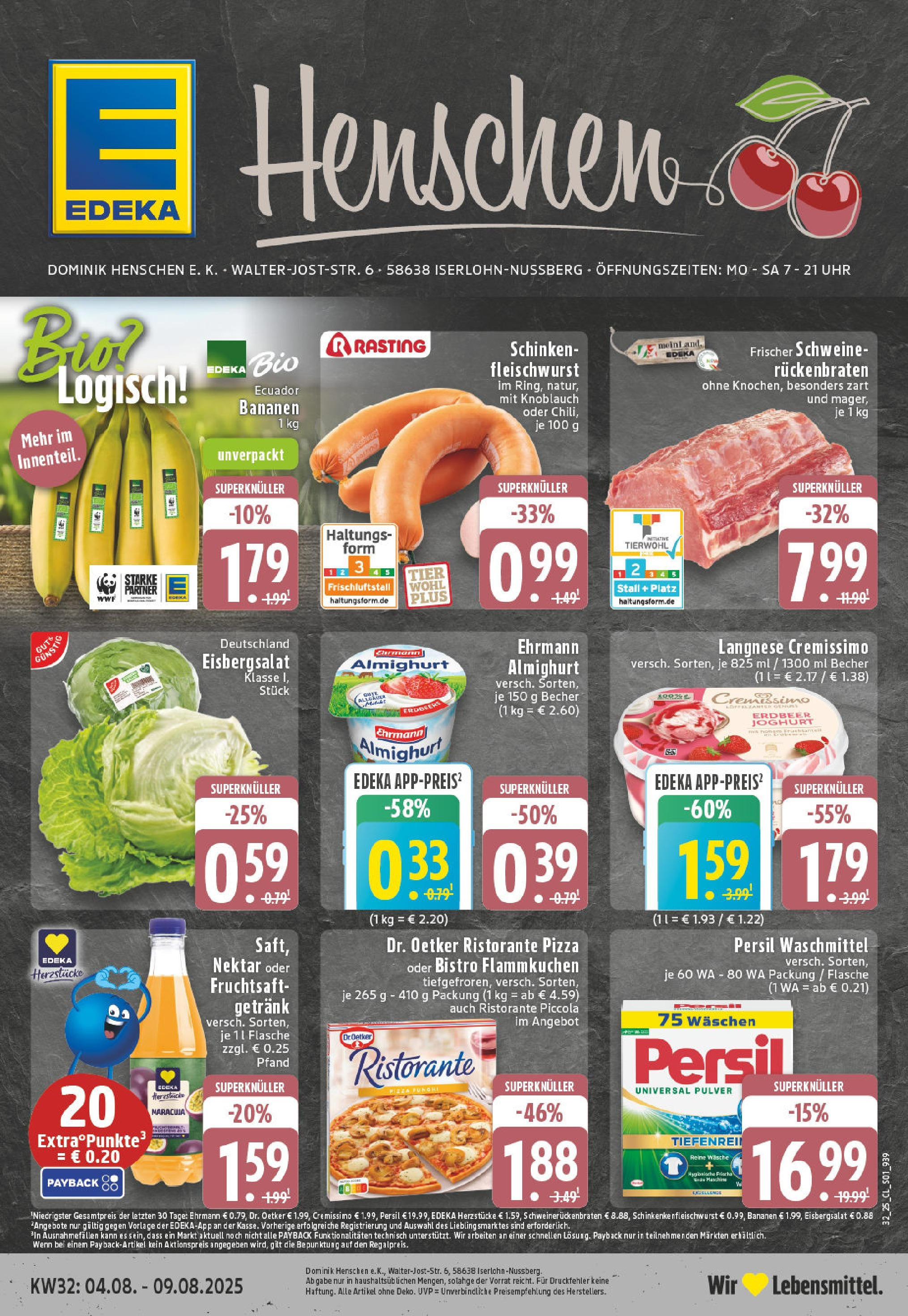 Edeka prospekt Iserlohn	 (ab 03.08.2025) » Angebote Online | Seite: 1 | Produkte: Langnese, Waschmittel, Pizza, Persil