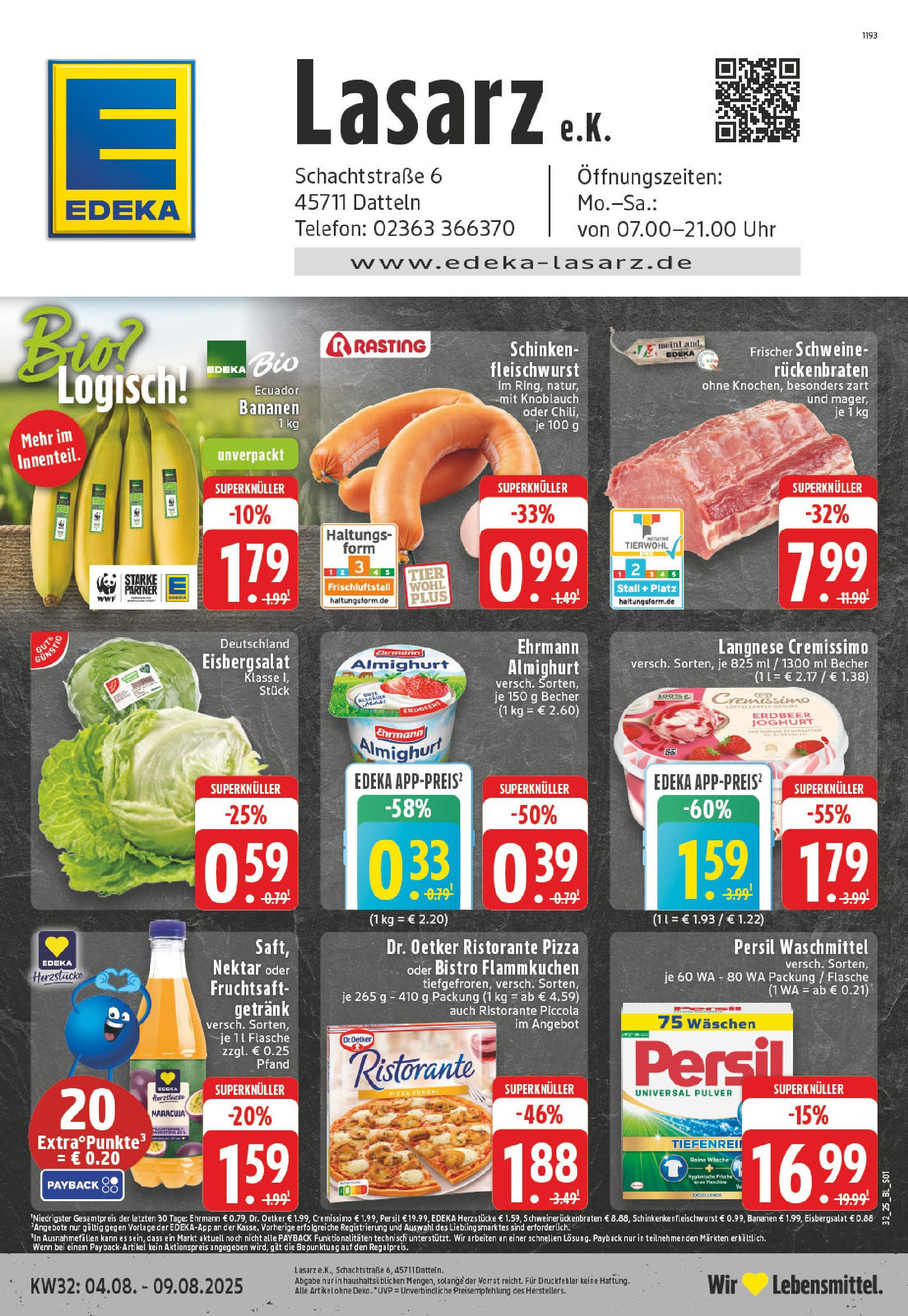 Edeka prospekt Datteln	 (ab 03.08.2025) » Angebote Online | Seite: 1 | Produkte: Joghurt, Bananen, Waschmittel, Schinken