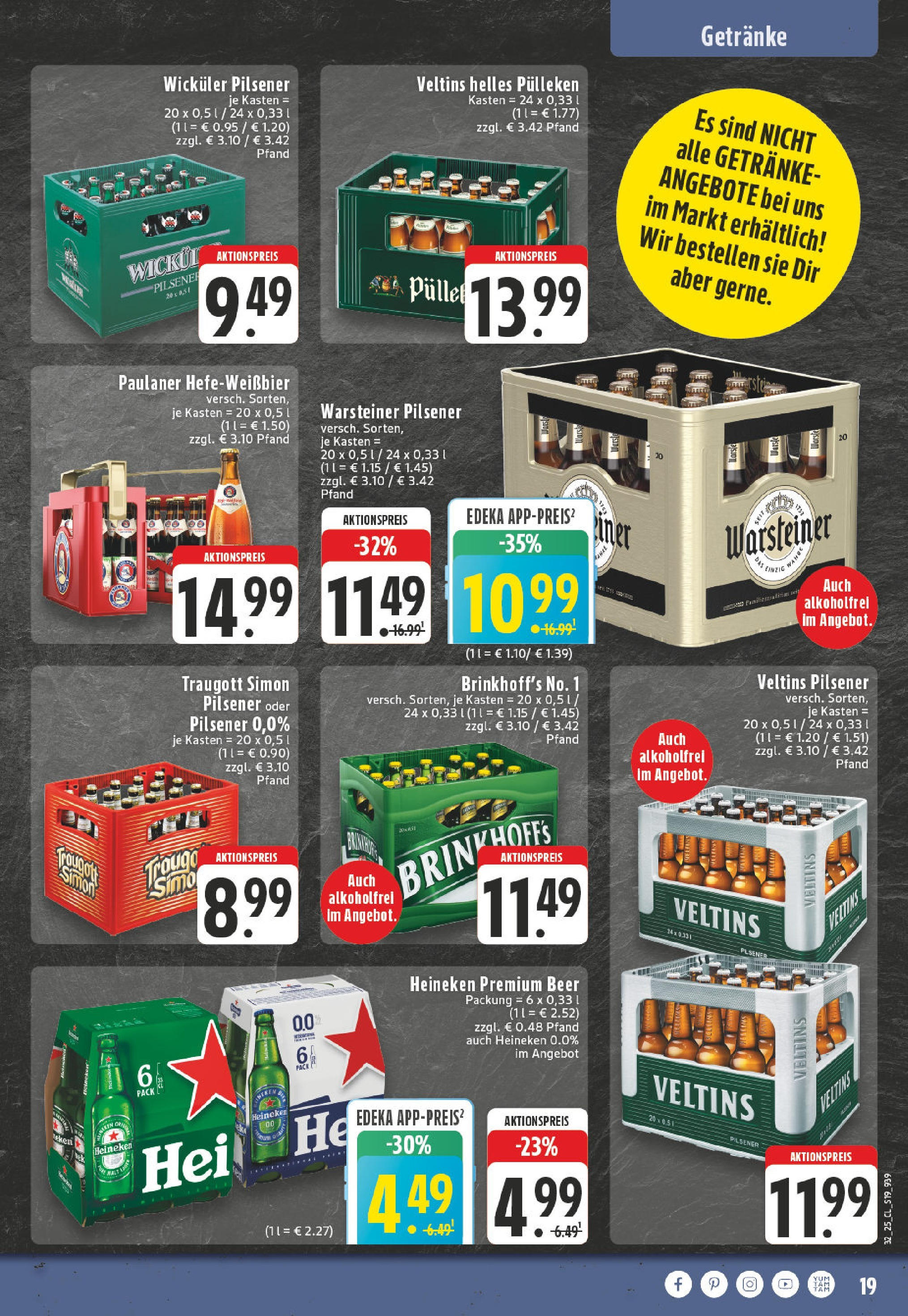 Edeka prospekt Iserlohn	 (ab 03.08.2025) » Angebote Online | Seite: 19 | Produkte: Helles pulleken, Heineken, Warsteiner, Veltins