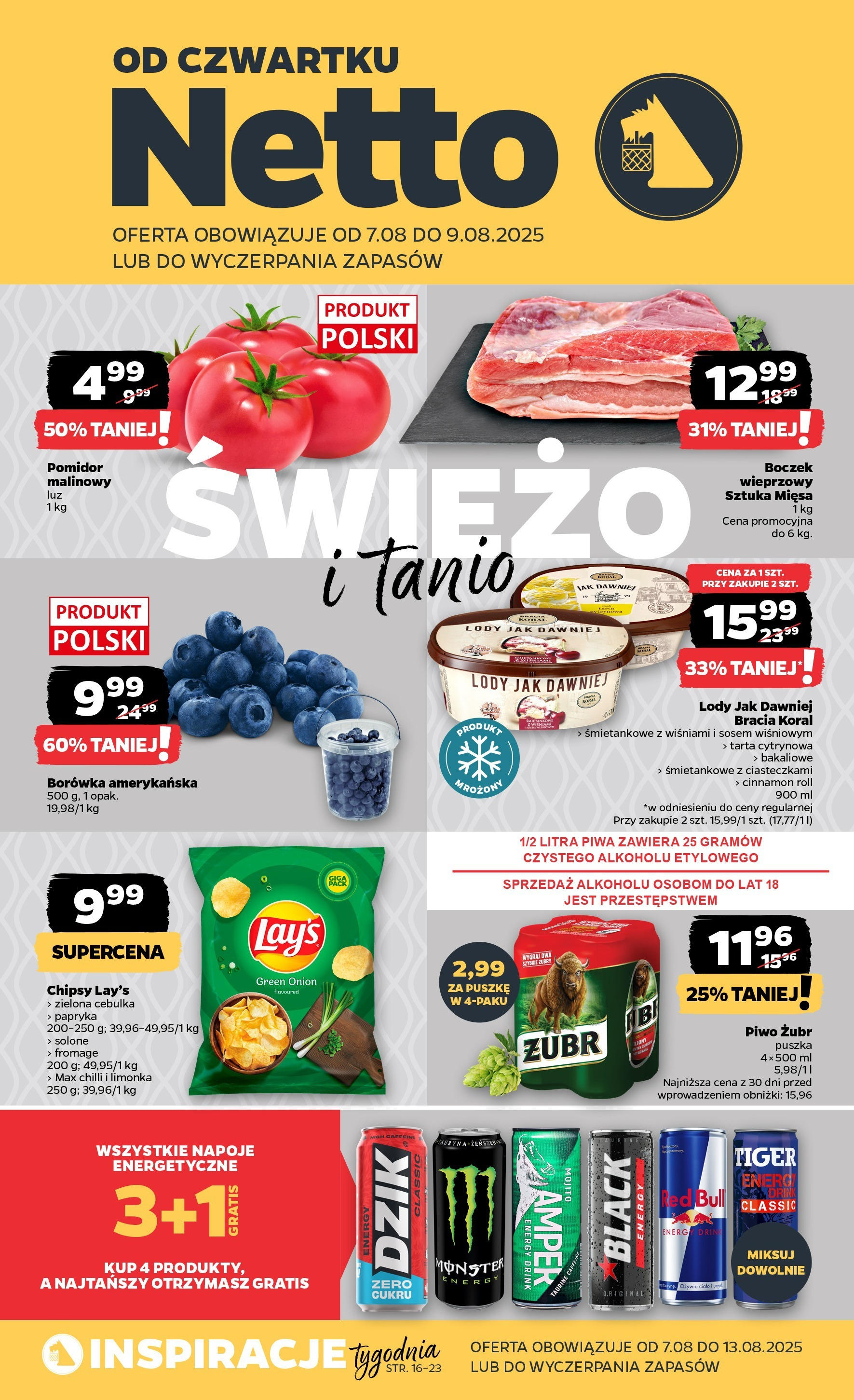 Netto gazetka - Spożywcza od 07.08.2025 | Promocje | Strona: 1 | Produkty: Piwo żubr, Limonka, Borówka amerykańska, Piwo Netto gazetka - Spożywcza od 07.08.2025 - Aktualne promocje | Strona: 1 | Produkty: Piwo żubr, Limonka, Borówka amerykańska, Piwo