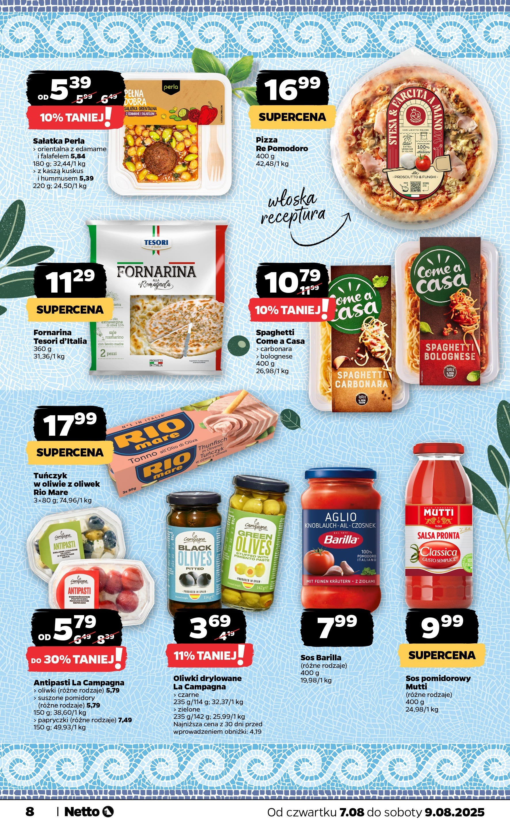 Netto gazetka - Spożywcza od 07.08.2025 | Promocje | Strona: 8 | Produkty: Czosnek, Carbonara, Tuńczyk, Sałatka Netto gazetka - Spożywcza od 07.08.2025 - Aktualne promocje | Strona: 8 | Produkty: Czosnek, Carbonara, Tuńczyk, Sałatka